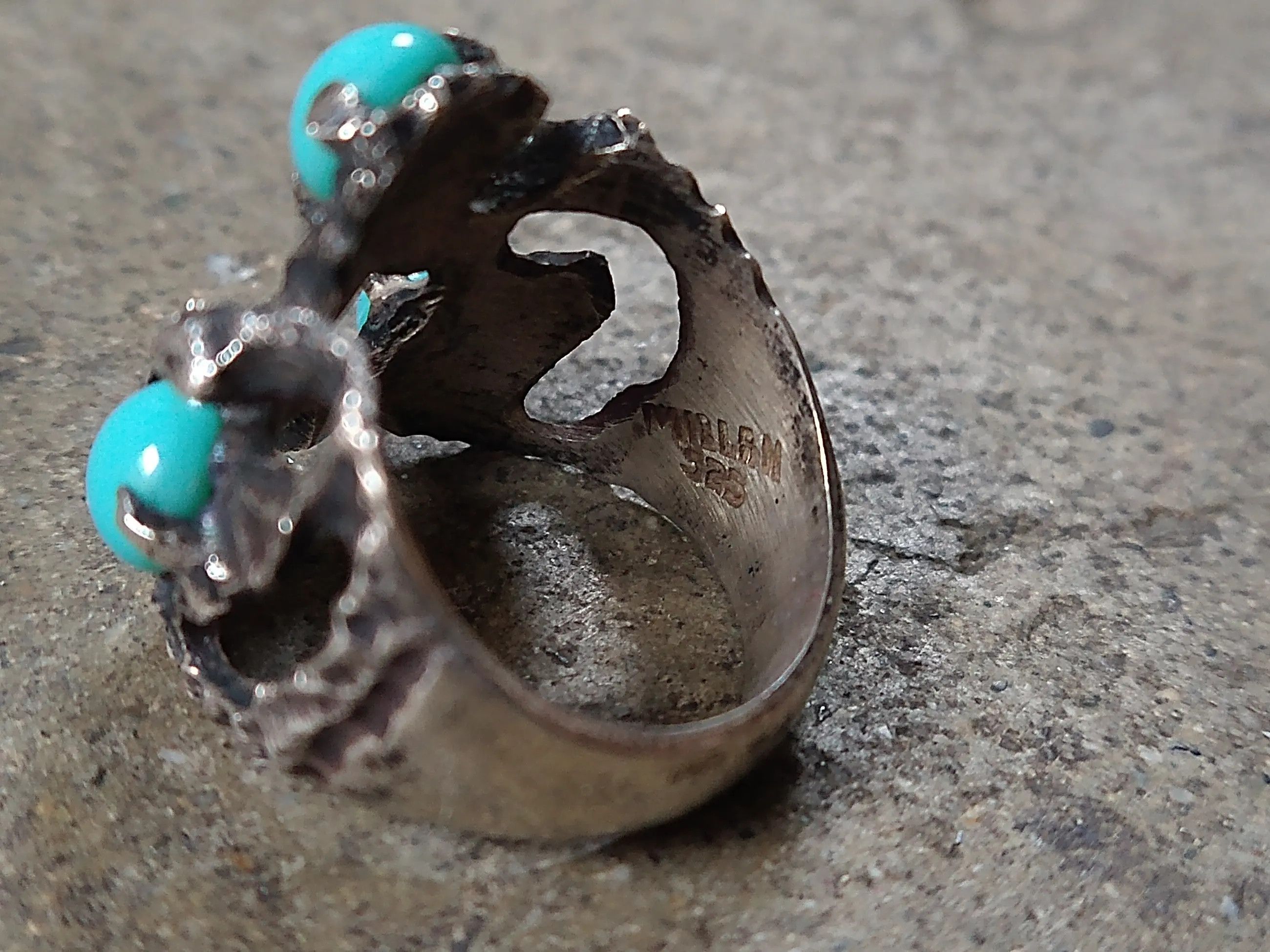 Jewelry Vintage Sterling Silver Ring Turquoise 6.5 Brutalist Modern Size ONE SIZE - 8 Thumbnail