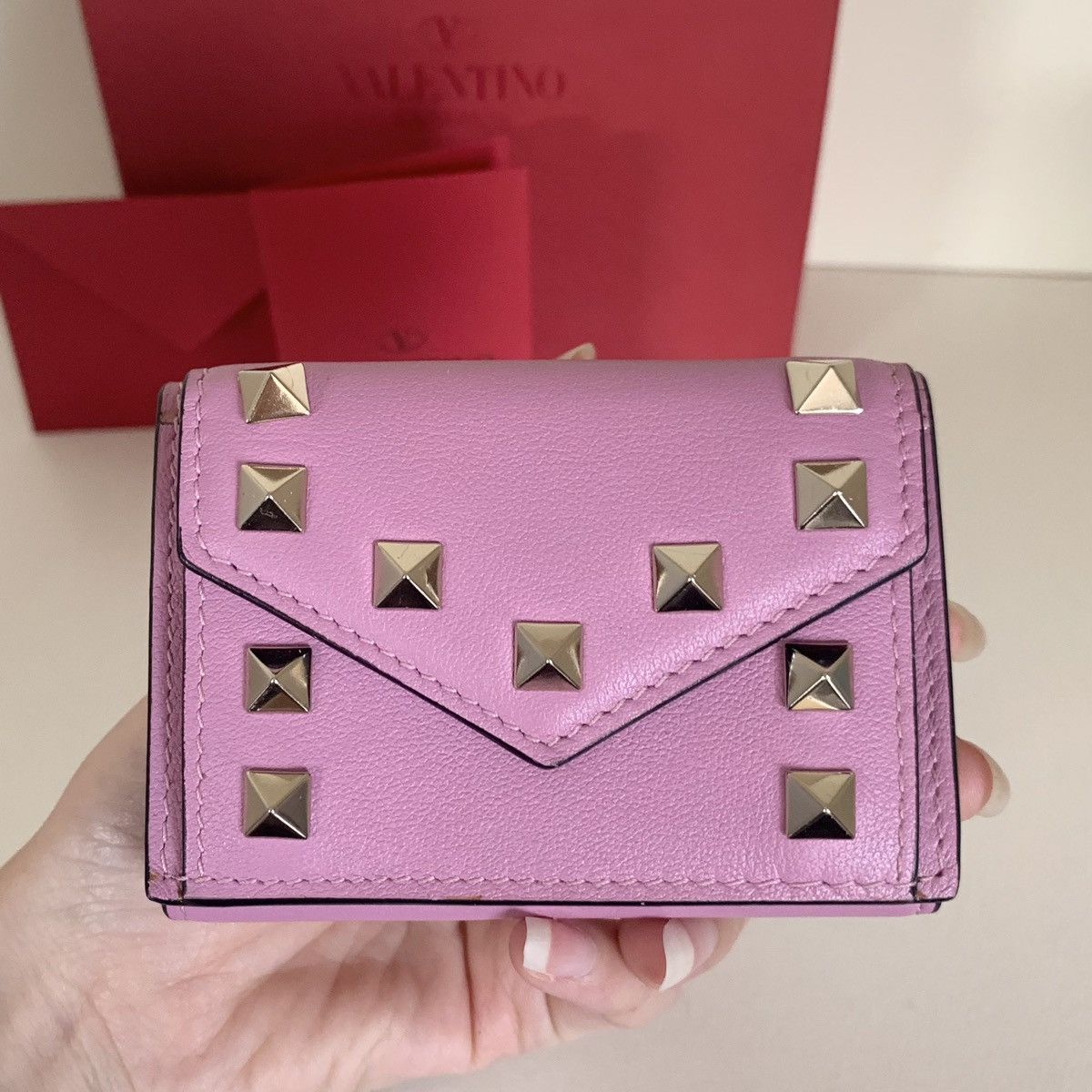 Valentino Pink rockstud trifold wallet Size ONE SIZE - 2 Thumbnail