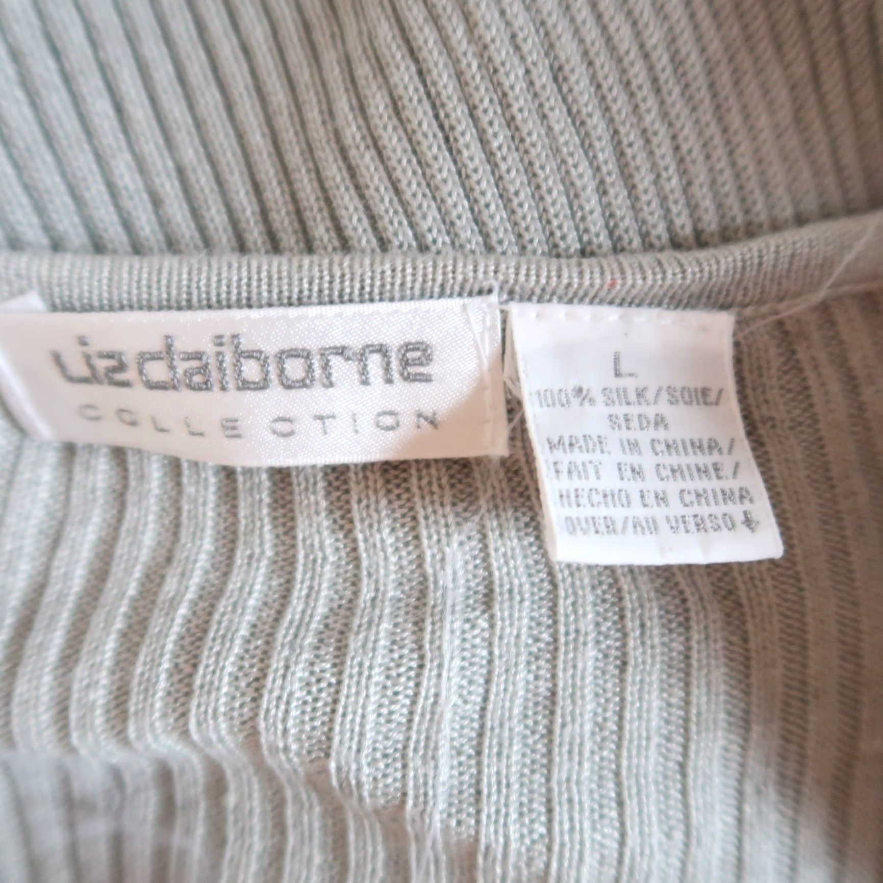 Liz Claiborne VINTAGE Liz Claiborne Light Grey Rib Knit Silk Sweater L 90s Women Pullover Long Sleeve Solid Pattern Casual Workwear Fall Spring Size L / US 10 / IT 46 - 5 Thumbnail