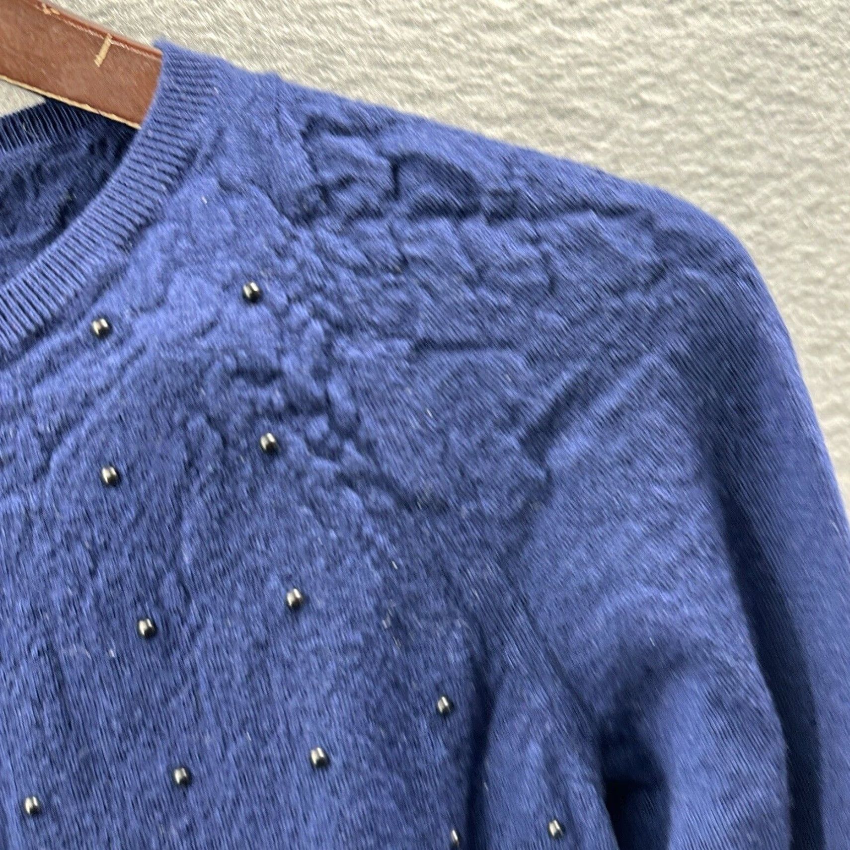 Vintage Akris Punto Sweater Womens 10 Blue Wool Long Sleeve Crew Neck Classic Designer Pullover Size L / US 10 / IT 46 - 6 Thumbnail