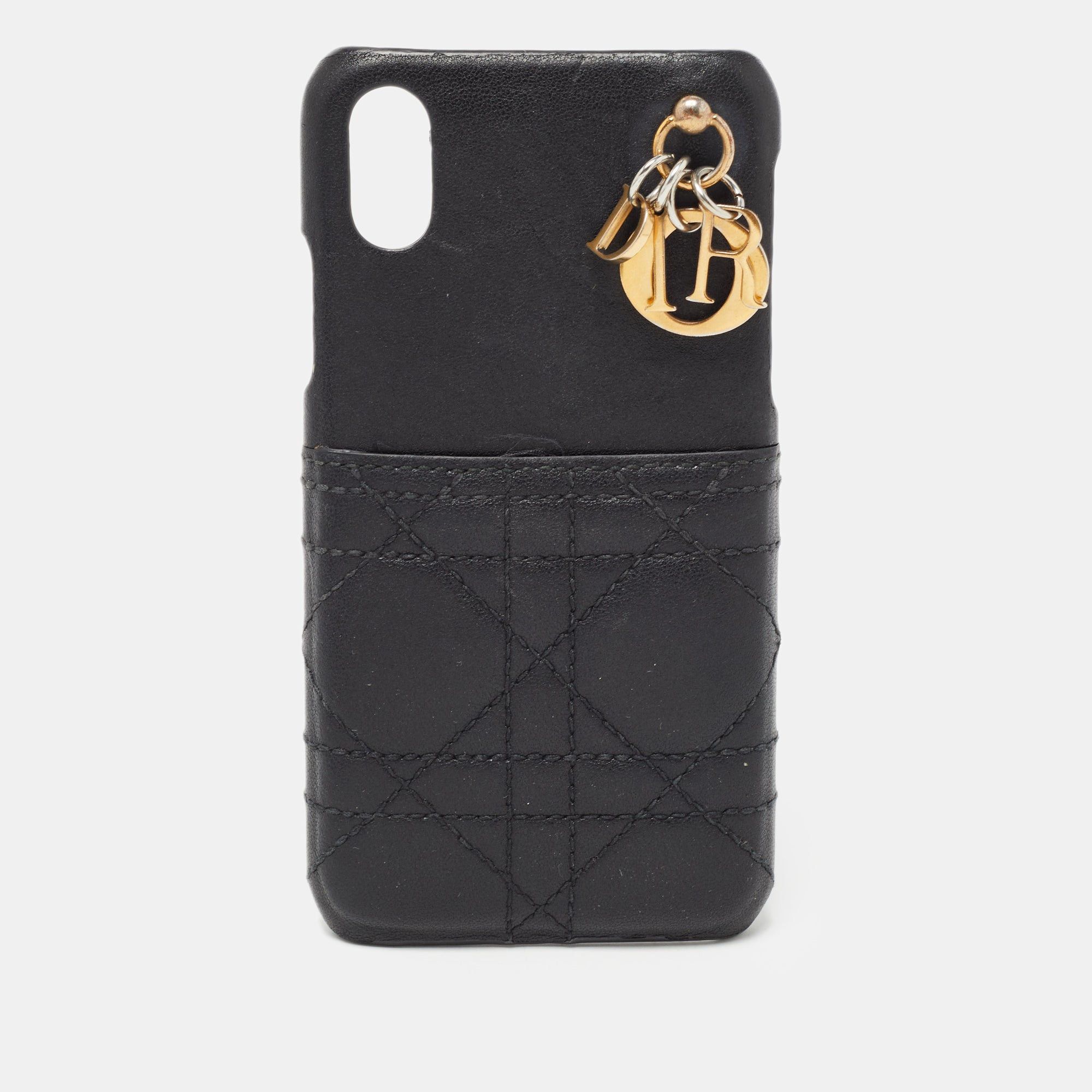 image of Dior Black Cannage Leather Lady Iphone X Case, Women's
