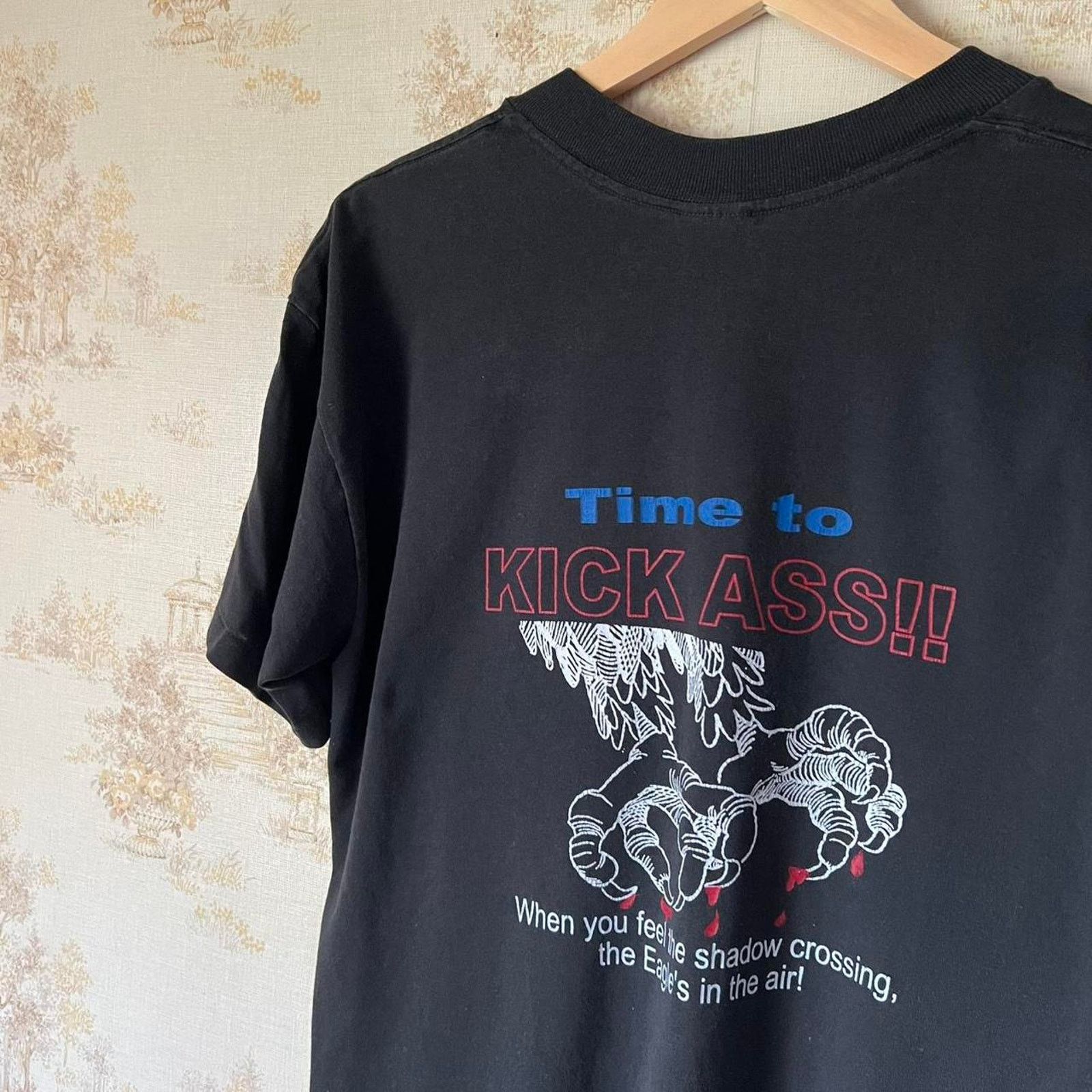 Vintage Faded Black Pocket T-Shirt | "Time To Kick Ass" Eagle | L/XL Size US L / EU 52-54 / 3 - 1 Thumbnail