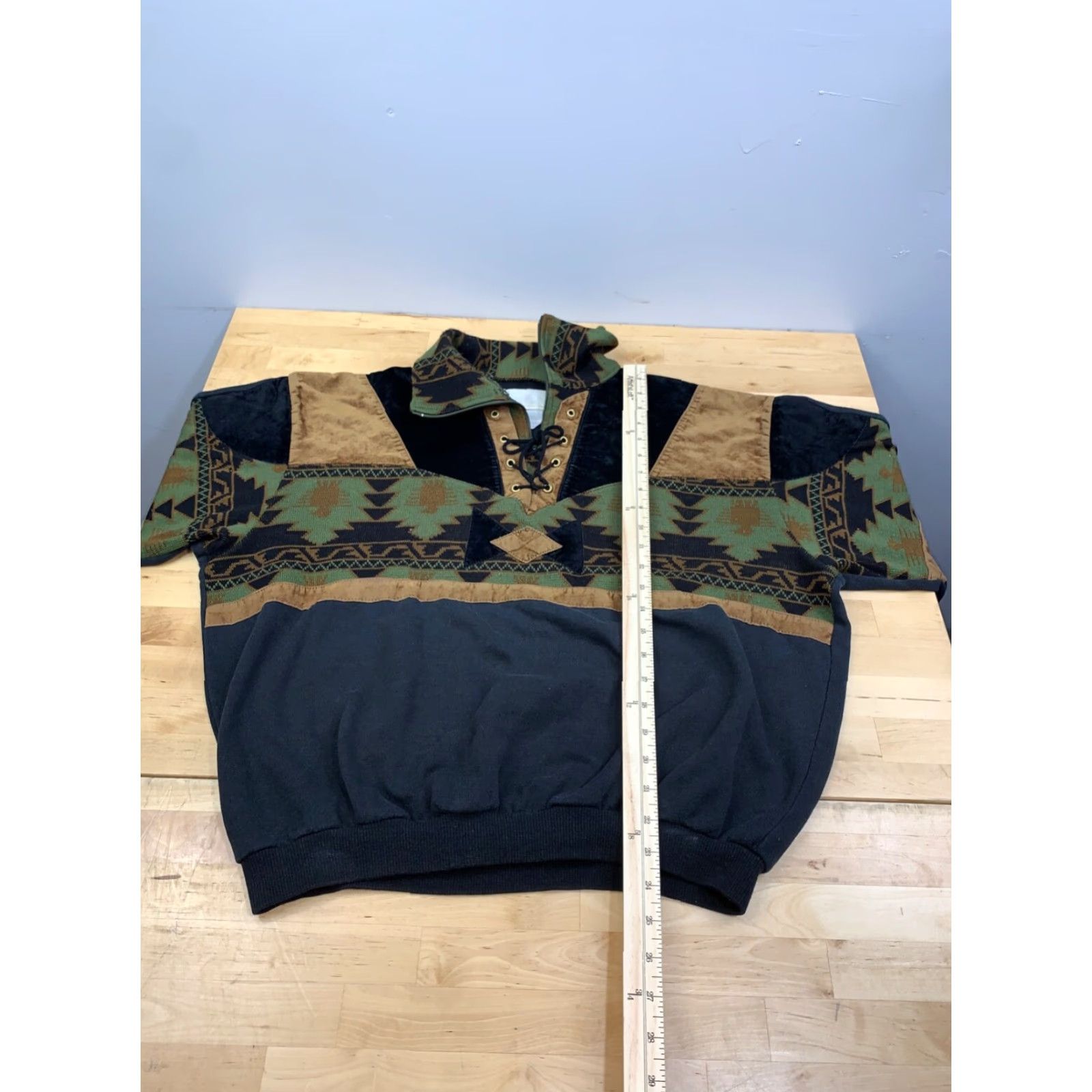 Vintage IB Diffusion 1/4 Zip Pullover Mens M Black Aztec Southwest Made in France Size US M / EU 48-50 / 2 - 4 Thumbnail