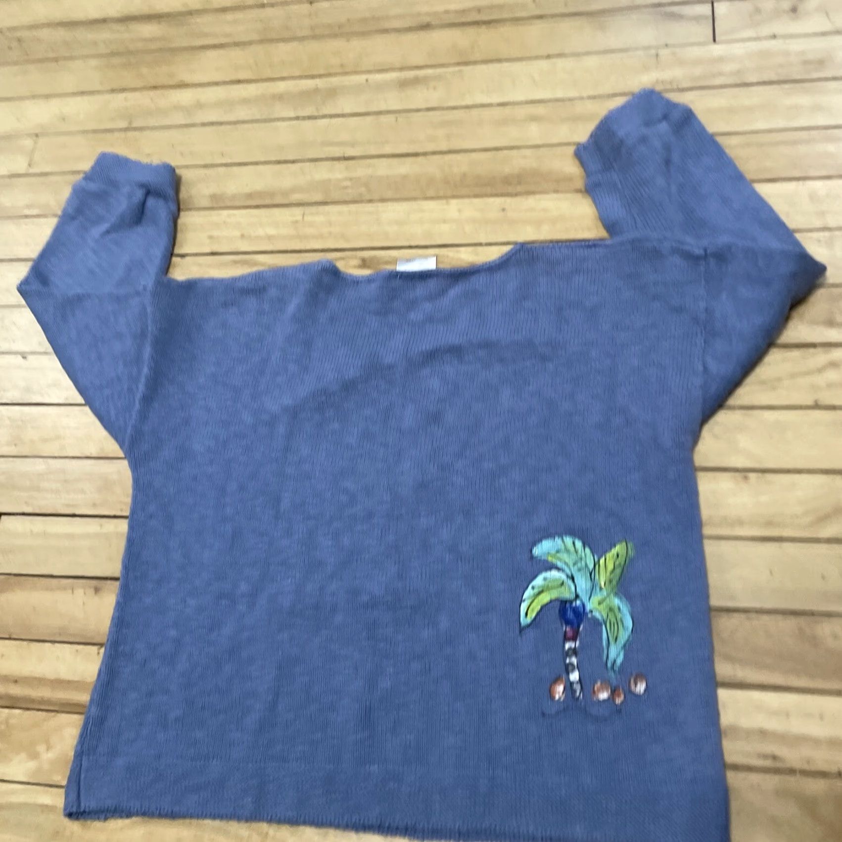 Vintage VINTAGE STICKCHICS Crop Knit Sweater Women One Size Made USA Hand Painted Palm Tree Isle Size ONE SIZE - 2 Thumbnail