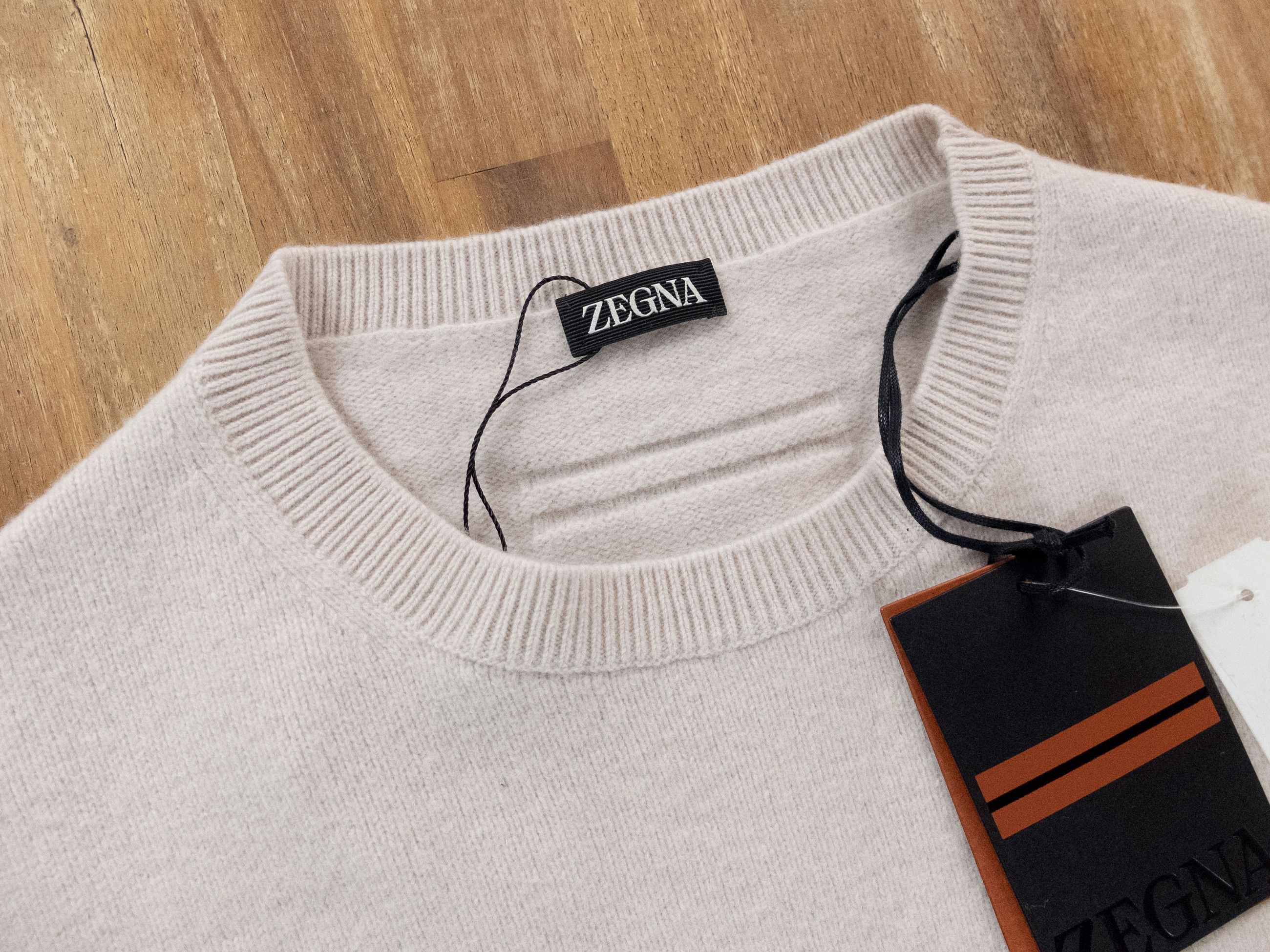 Ermenegildo Zegna ZEGNA ecru white wool cashmere crewneck sweater XL / 54 Size US XL / EU 56 / 4 - 5 Thumbnail