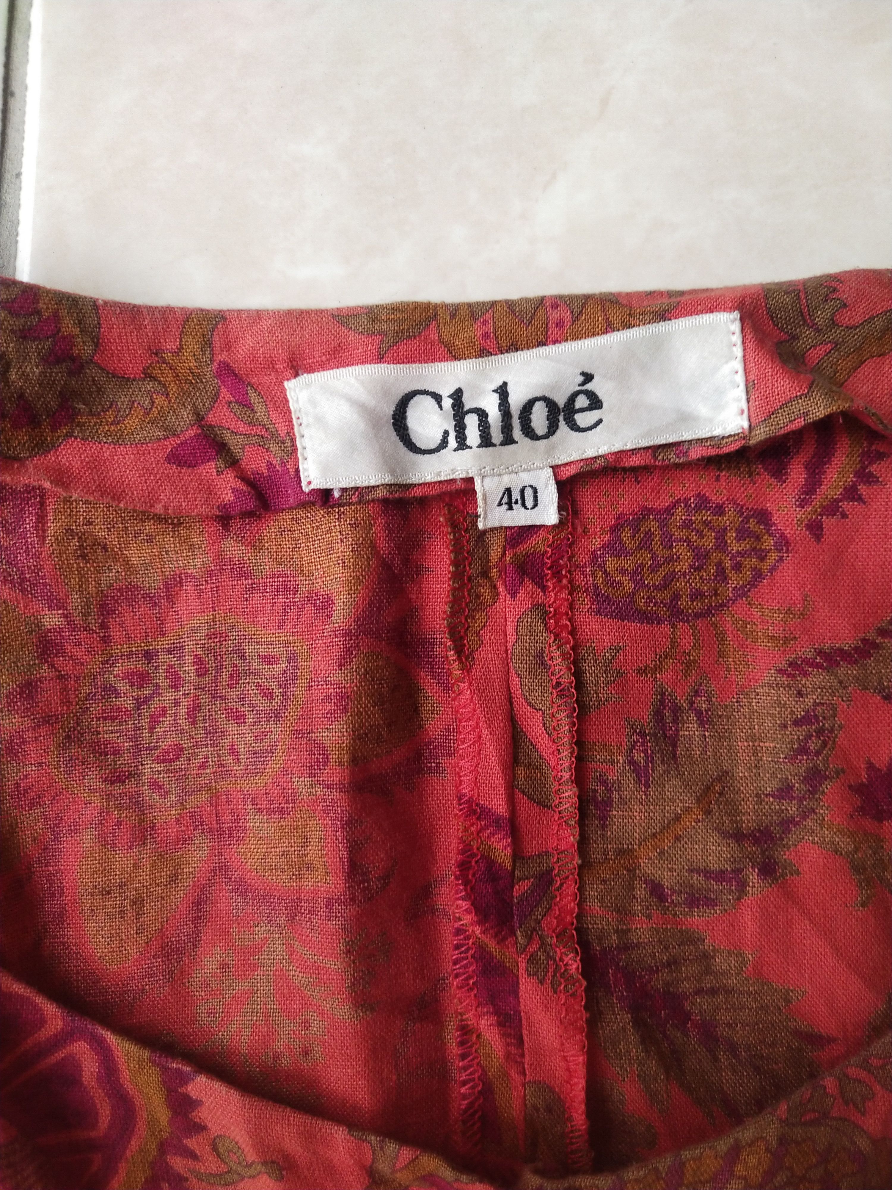 Chloe Vintage 90s Chloe Paris Red Floral Fitted Linen Blouse Size M / US 6-8 / IT 42-44 - 5 Thumbnail
