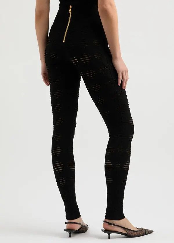 Balmain o1s1wg110825 Diamond Intarsia Knitted Leggings in Black Size 30" / US 8 / IT 44 - 3 Thumbnail