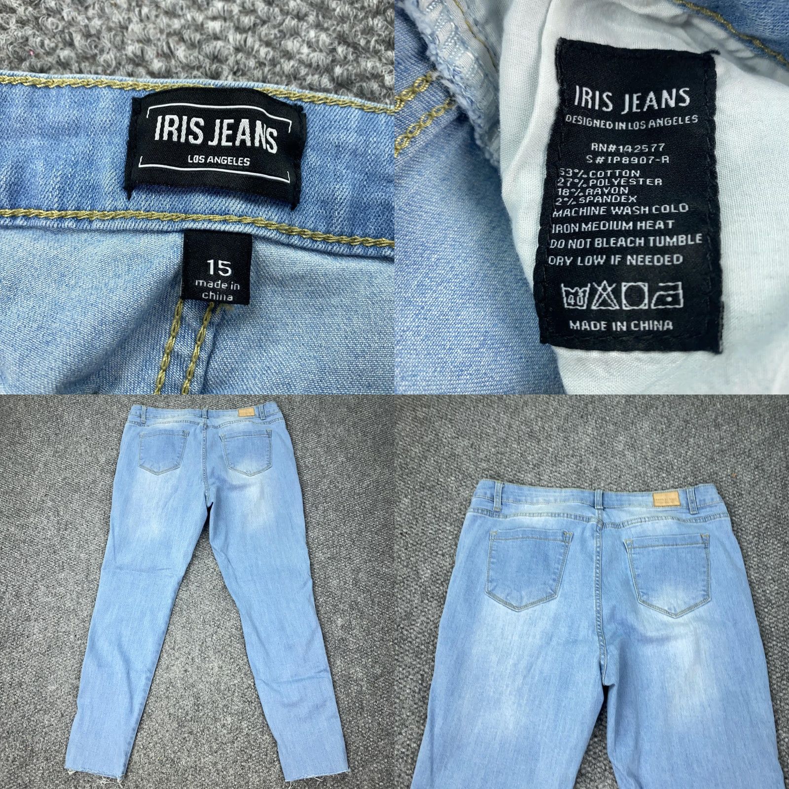 Vintage Iris Jeans Skinny Jeans Womens 15 Light Wash Striped Side Stripe Raw Hem Stretch Denim Jeans Womens 15 Size 36" / US 14 / IT 50 - 8 Thumbnail