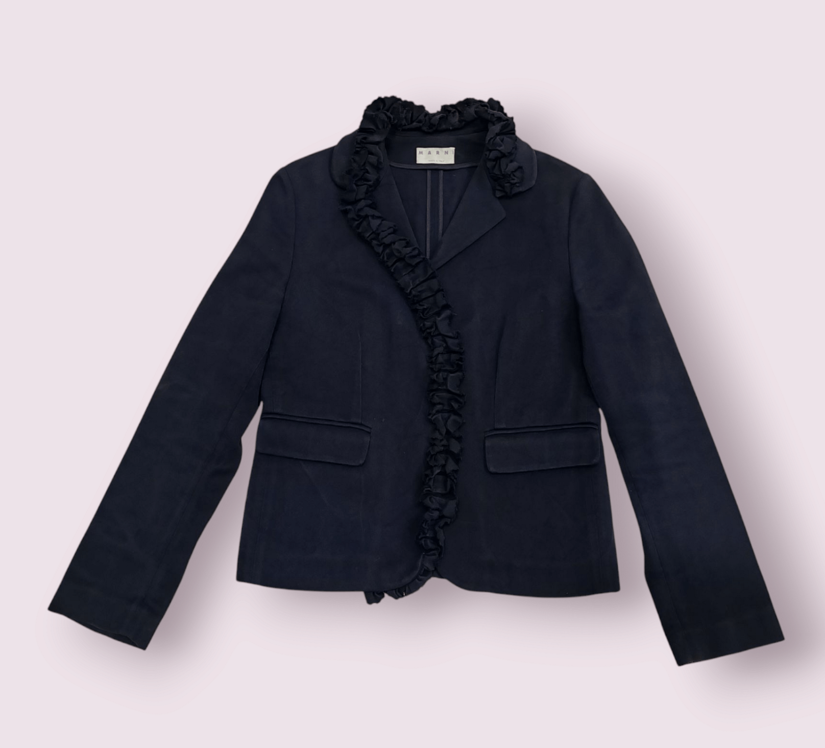 Designer × Marni MARNI Navy Blue Cotton Ruffle Jacket size 6/40 women Size S / US 4 / IT 40 - 1 Thumbnail