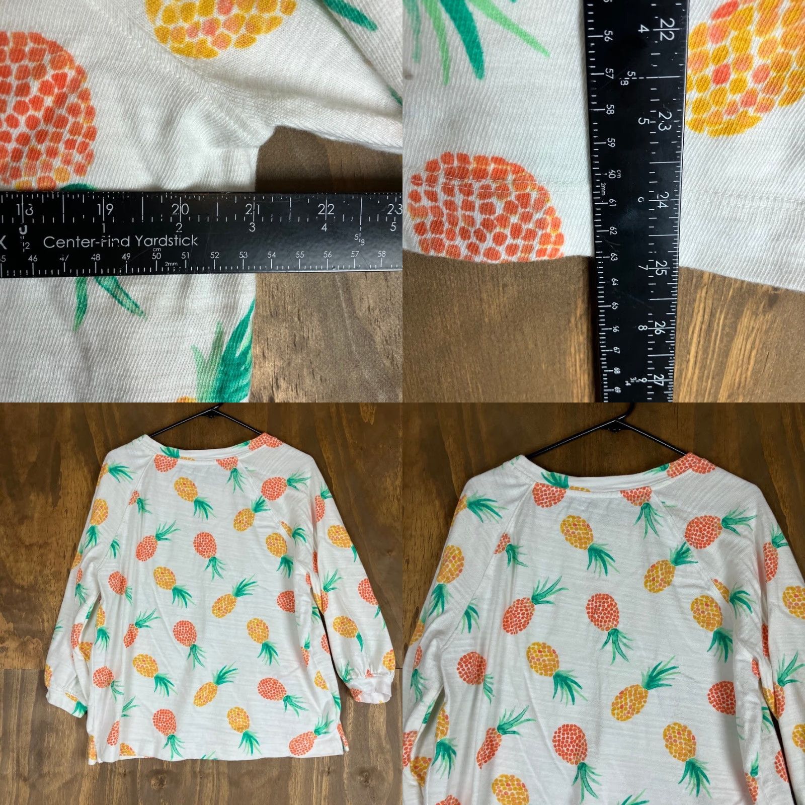 Ann Taylor VINTAGE LOFT Womens Shirt White Pineapple Pattern Long Sleeve 100% Cotton Large Size L / US 10 / IT 46 - 8 Thumbnail