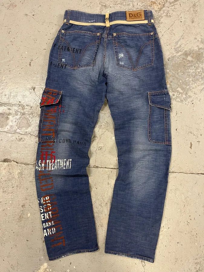 Dolce & Gabbana AW2004 Dolce & Gabbana Blue Denim Cargo Written Jeans Size US 31 - 7 Thumbnail