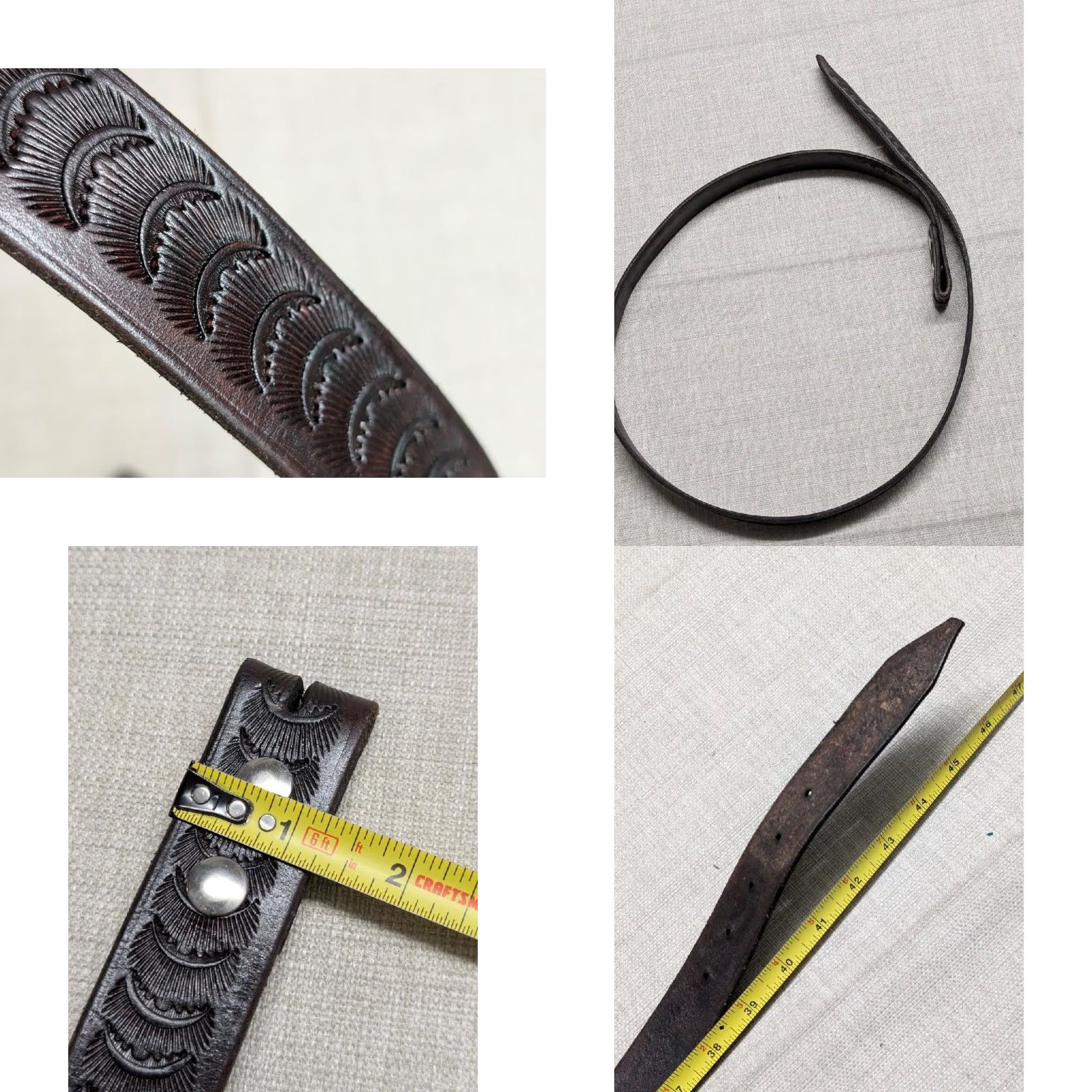 Vintage VINTAGE western belt Hand Tooled Geometric Leather 40 brown Mens Belt Geometric Southwestern 1-1/4" buckle 46" total length 39-43 holes Size 40 - 8 Thumbnail
