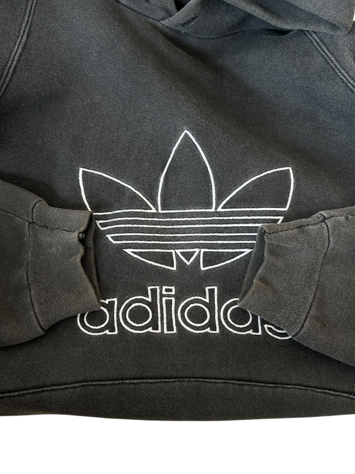 Vintage Vintage 90s Adidas Distressed Sunfaded Baggy Black Hoodie Size US XL / EU 56 / 4 - 7 Thumbnail