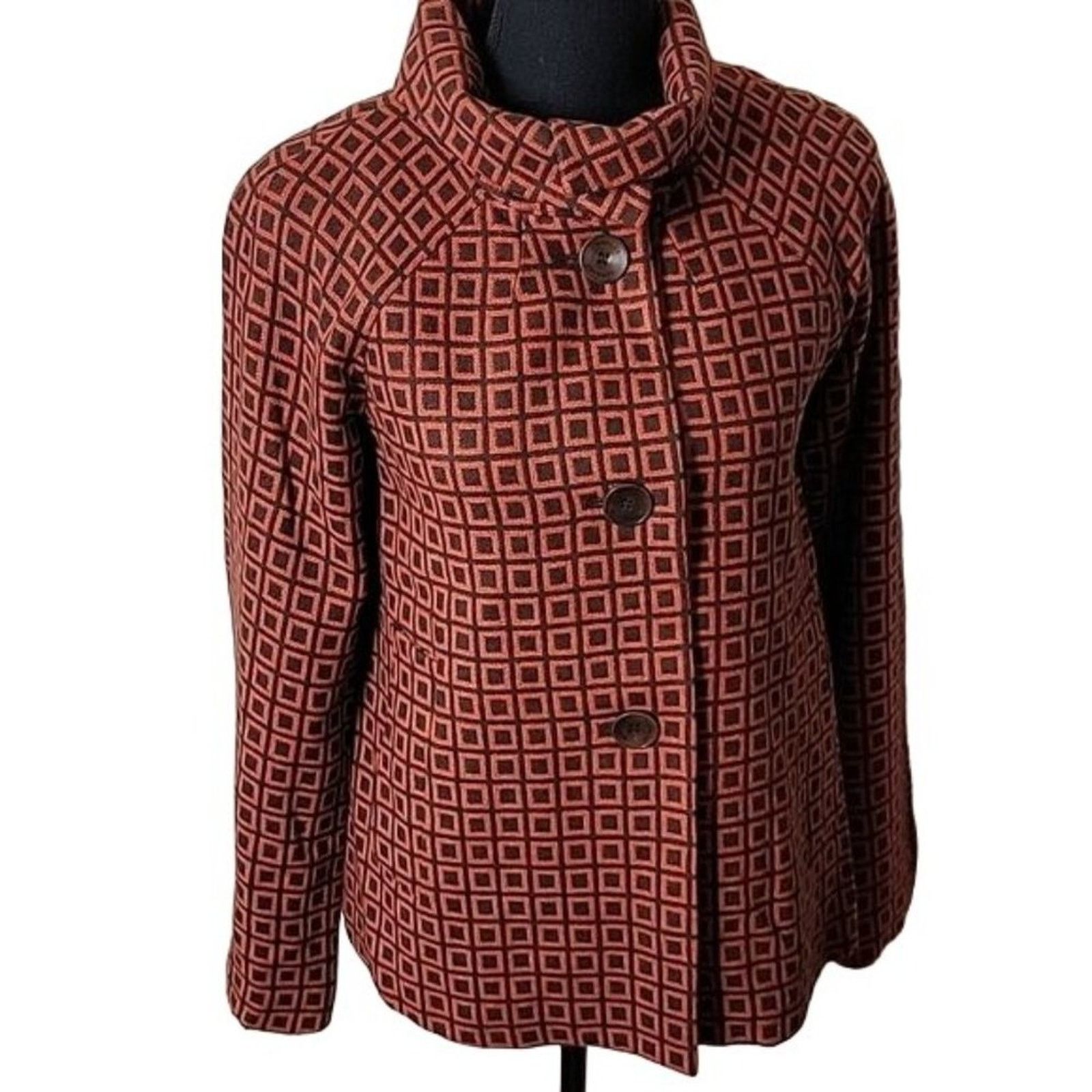 Vintage Adrienne Vittadini Womens Retro Print Wool Blend Cape Jacket Size S / US 4 / IT 40 - 7 Thumbnail