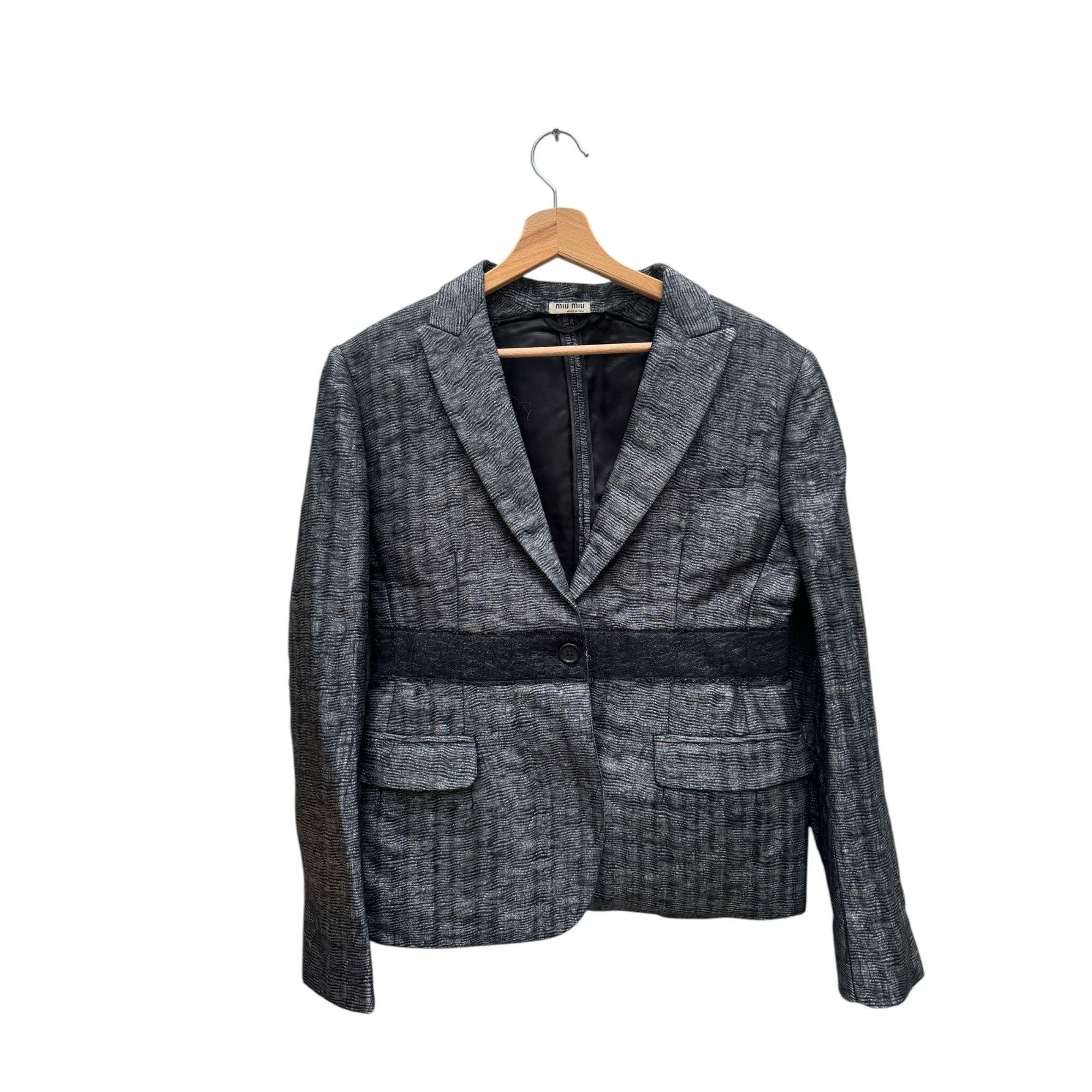 Miu Miu Grey Metallized Blazer Jacket Size M / US 6-8 / IT 42-44 - 2 Thumbnail
