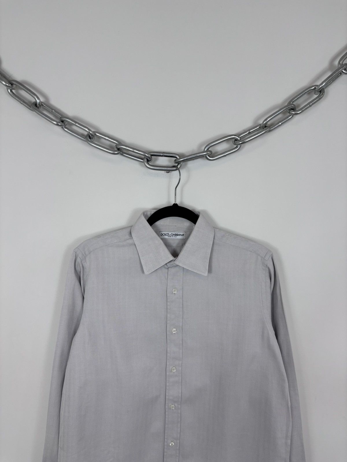 Dolce & Gabbana Dolce & Gabbana Men’s Herringbone Grey Button Up Shirt Size US L / EU 52-54 / 3 - 2 Thumbnail
