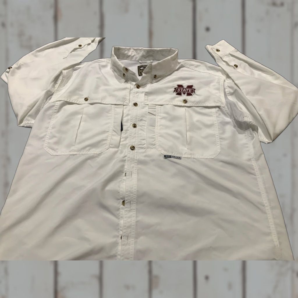 Vintage Drake Waterfowl Mississippi State Bulldogs Men's Large White Button Down Shirt Size US L / EU 52-54 / 3 - 1 Thumbnail