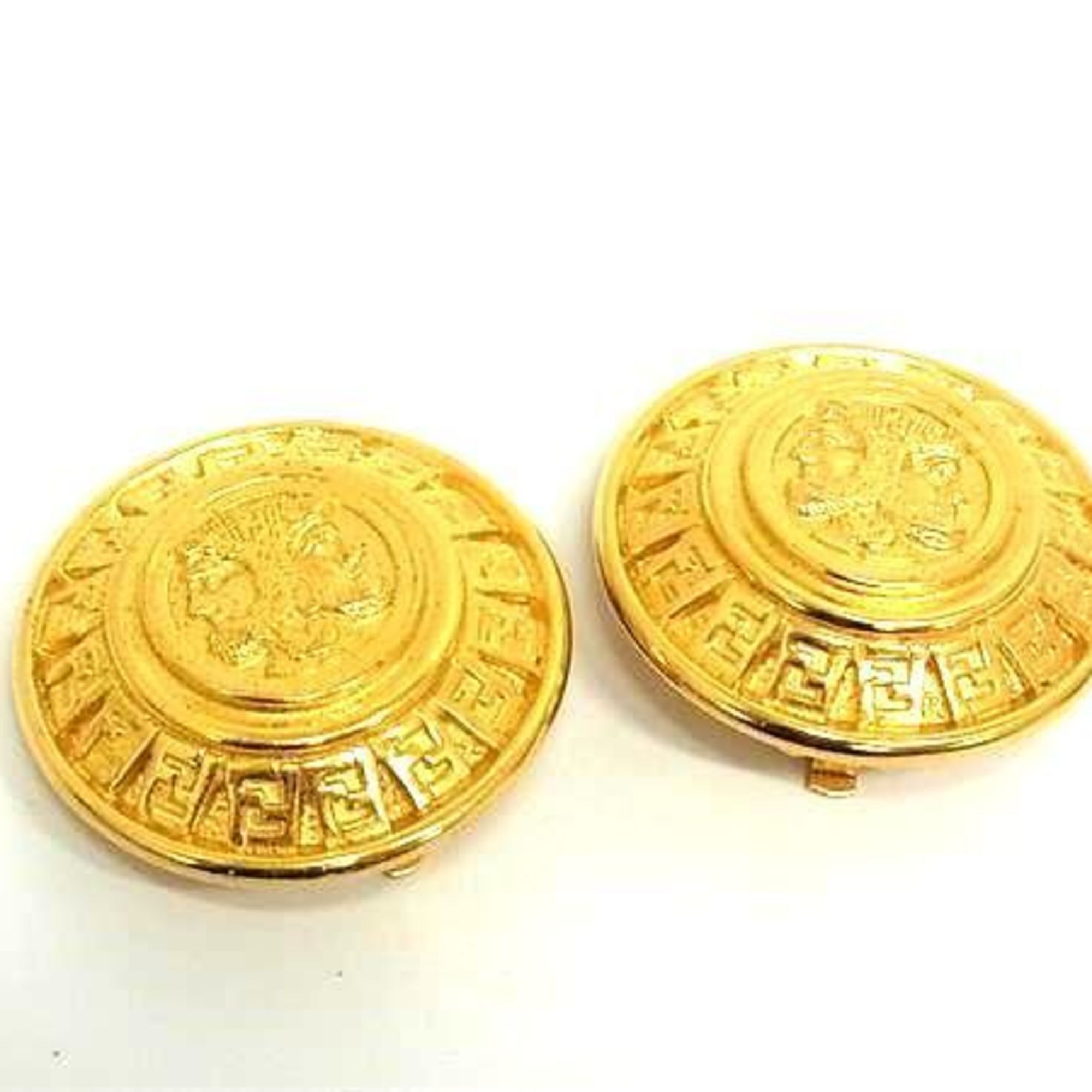 Fendi FENDI round clip-on earrings in gold metal for women, featuring the Roman god Janus. Size ONE SIZE - 1 Thumbnail