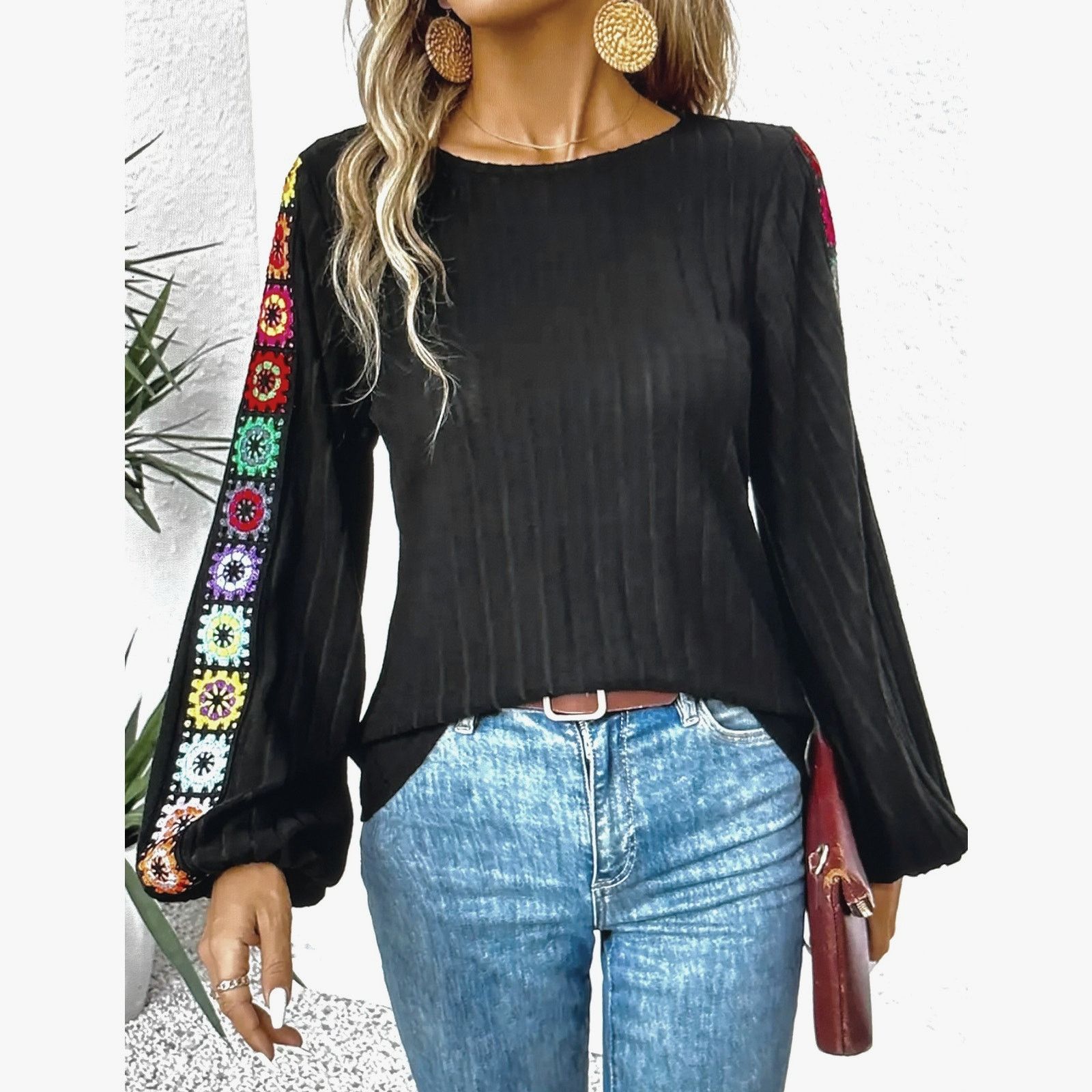Other Floral Embroidered Retro Boho Long Sleeve Blouse Black S (4) Size S / US 4 / IT 40 - 5 Thumbnail