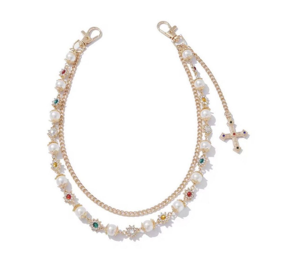 Japanese Brand Cross & Gemstone Belt Chain - Gold/Rhinestone Size ONE SIZE - 5 Thumbnail