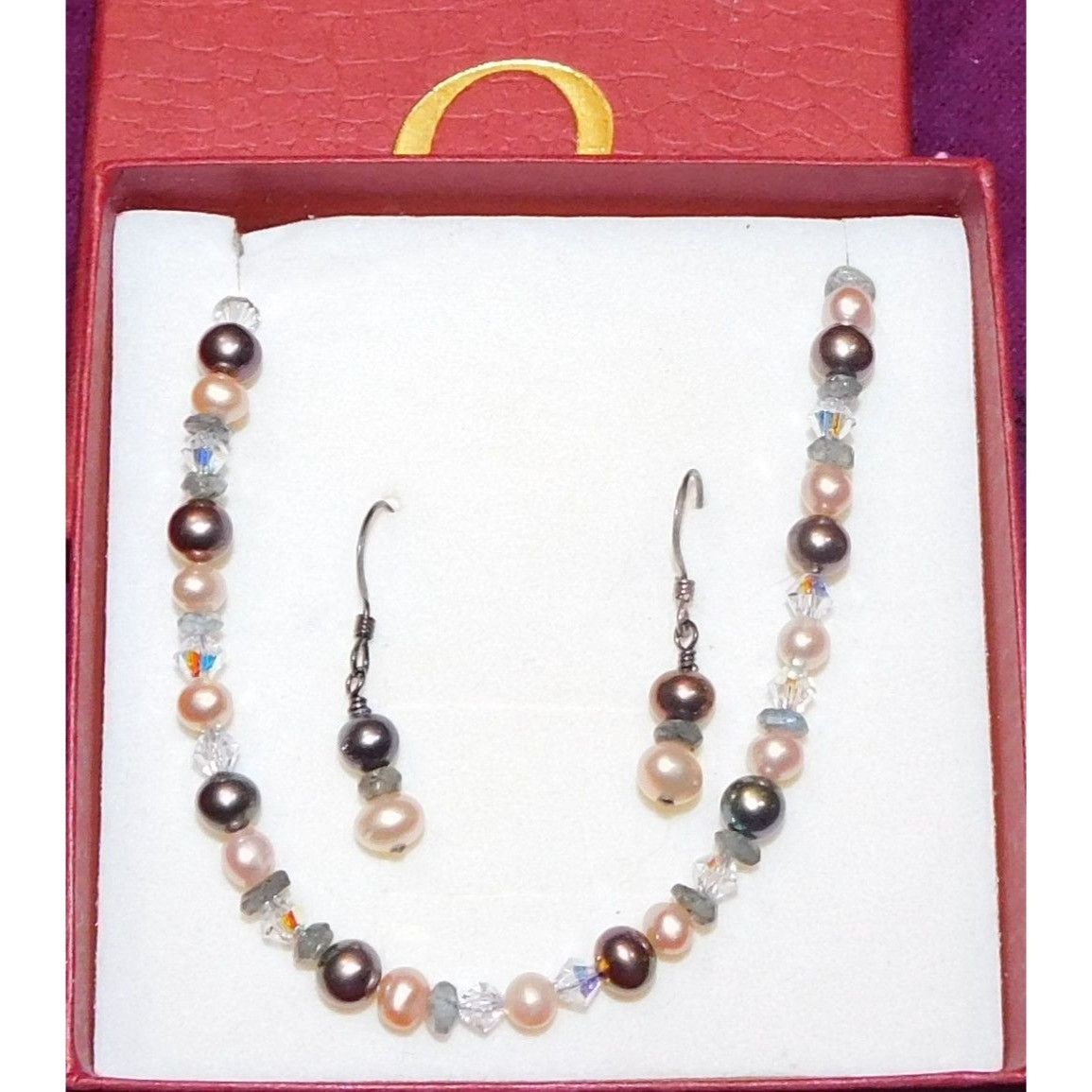 Other Sterling Pearl And Glass Jewelry Gift Set (Bracelet And Ear Size ONE SIZE - 4 Thumbnail