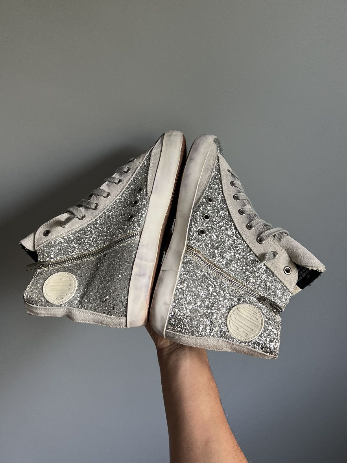 Golden Goose Golden Goose Superstar Glitter Silver High-Top Sneakers Size US 12.5 / EU 45-46 - 9 Thumbnail