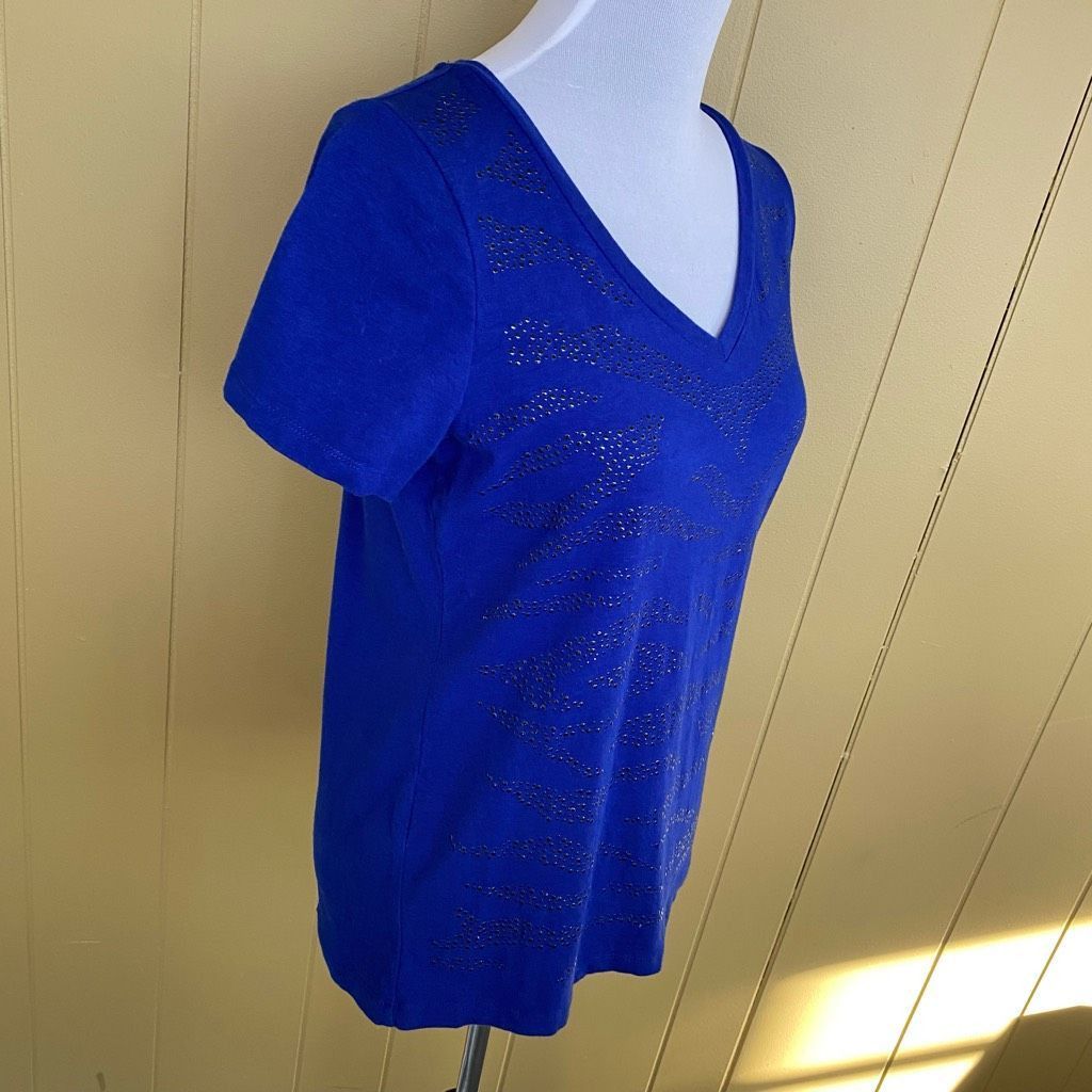 Other Peter Nygard women M v-neck short sleeve studded top blue Size M / US 6-8 / IT 42-44 - 4 Thumbnail