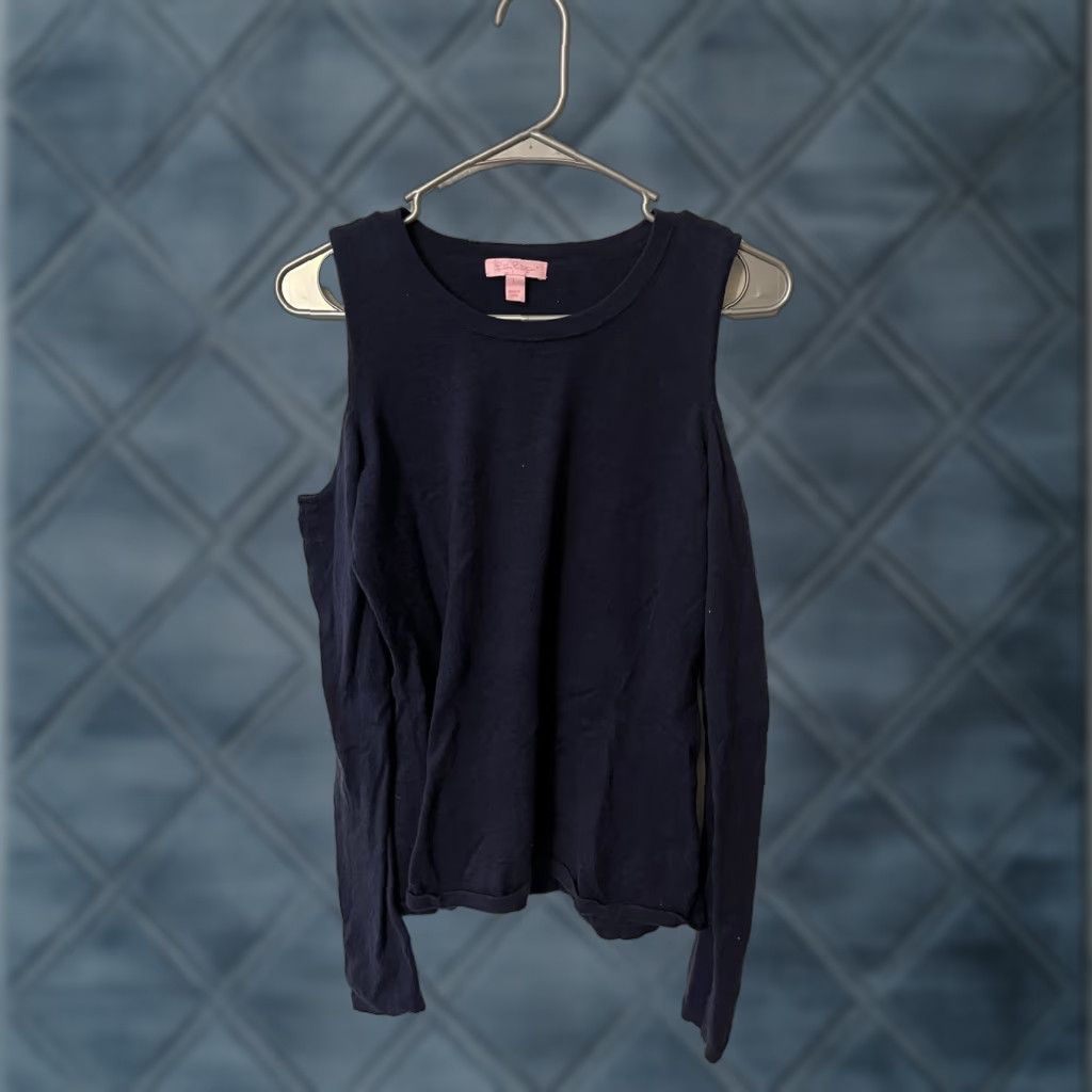 Lilly Pulitzer Lilly Pulitzer Women's Blouse Shirt Cold Shoulder Long Sleeve Size L Navy Blue Size L / US 10 / IT 46 - 1 Thumbnail