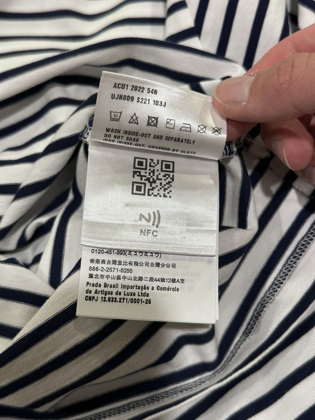 Prada Prada Striped Navy White Cotton Pocket Triangle Logo T-Shirt Size US XXL / EU 58 / 5 - 14 Thumbnail