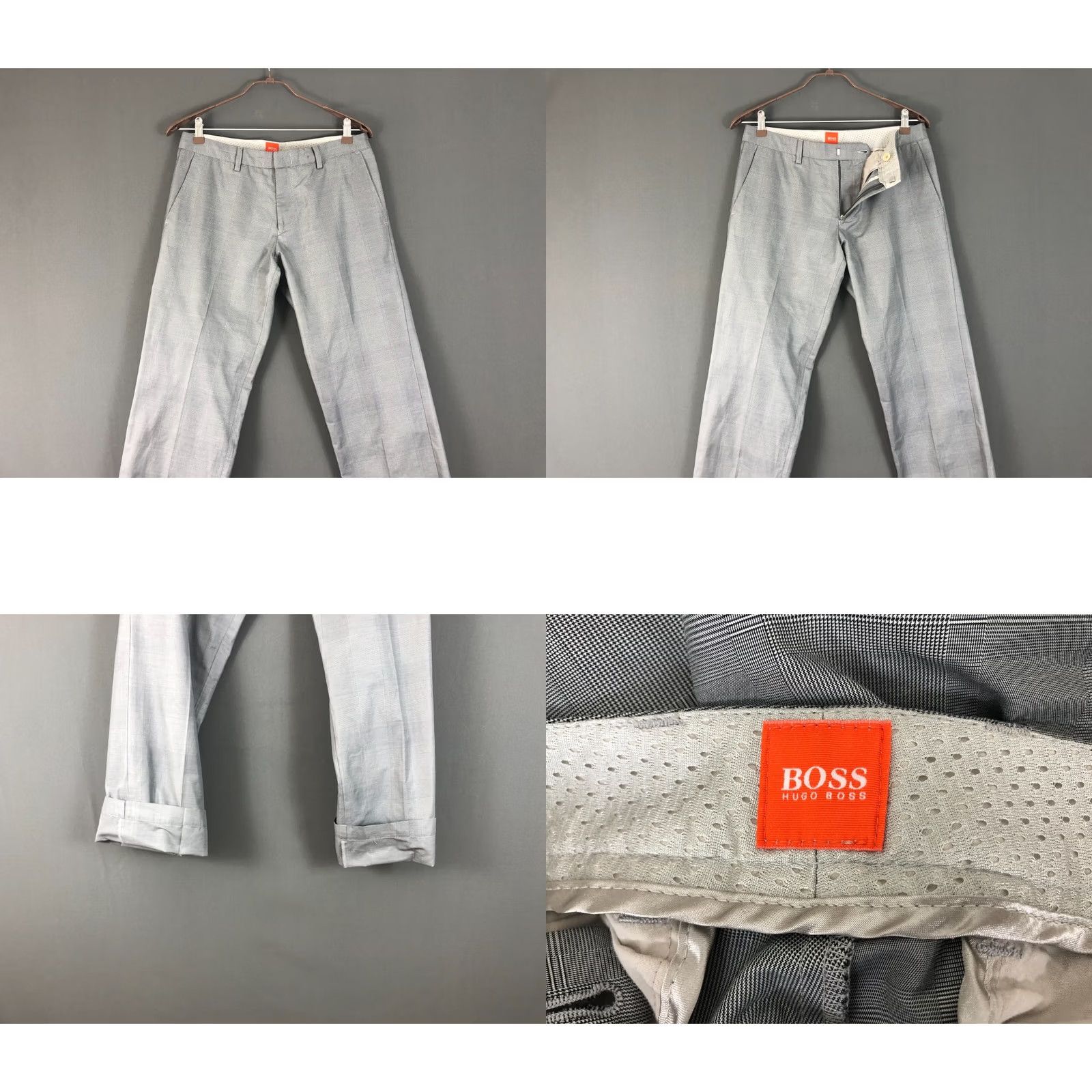 Hugo Boss HUGO BOSS 2 Piece Suit Cotton Gray Men 38R Check Jacket/Coat Two-Button Notch Single-Breasted Pants 2 Piece Casual Regular Mens Size 38R - 10 Thumbnail