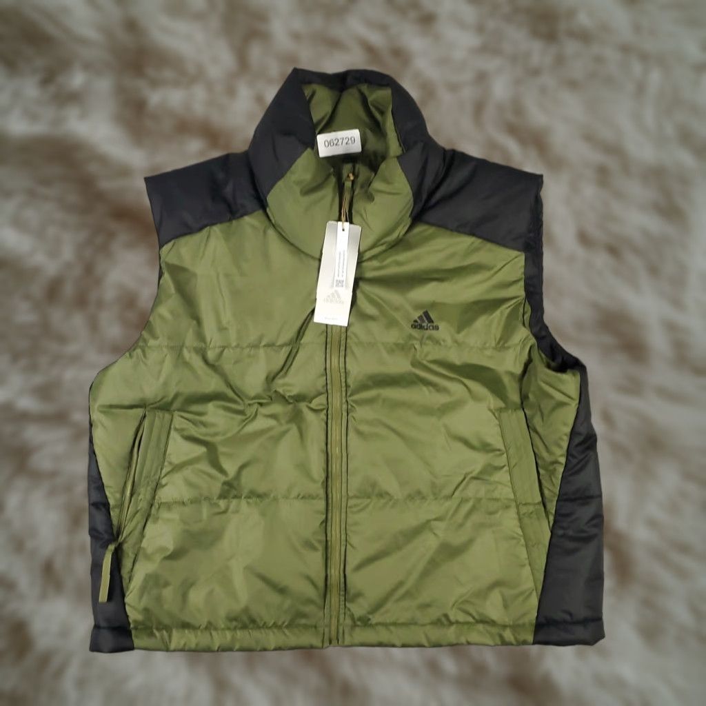 Adidas Vest Womens Large Green Black W BSC 3S Puffer Quilted Insulated Jacket