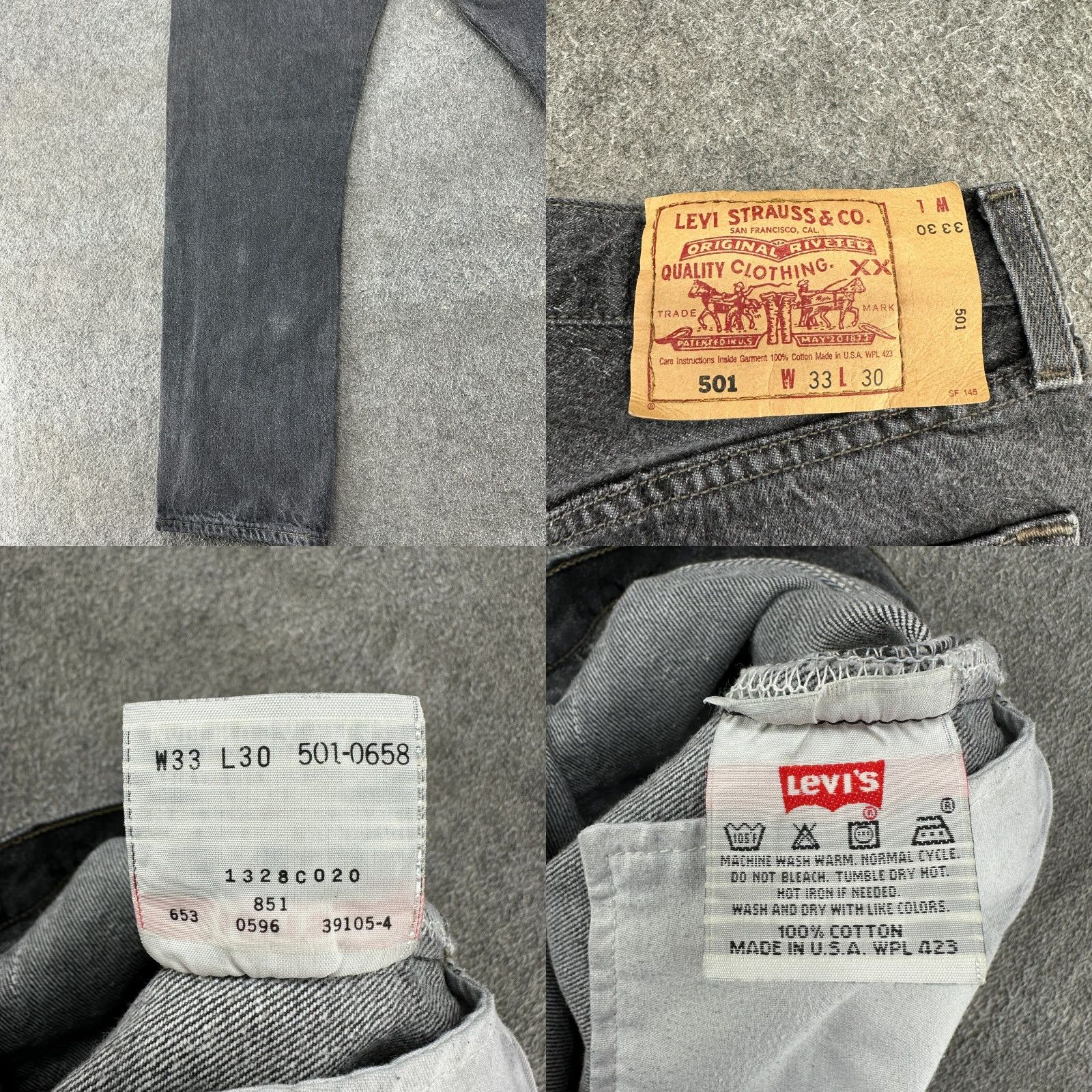 Levi's VINTAGE Levi's 501 Jeans Men 31x30 Black Straight Regular Fit USA 90s Jeans Mens Regular Black 501 Straight USA Retro Decade Size US 31 - 8 Thumbnail
