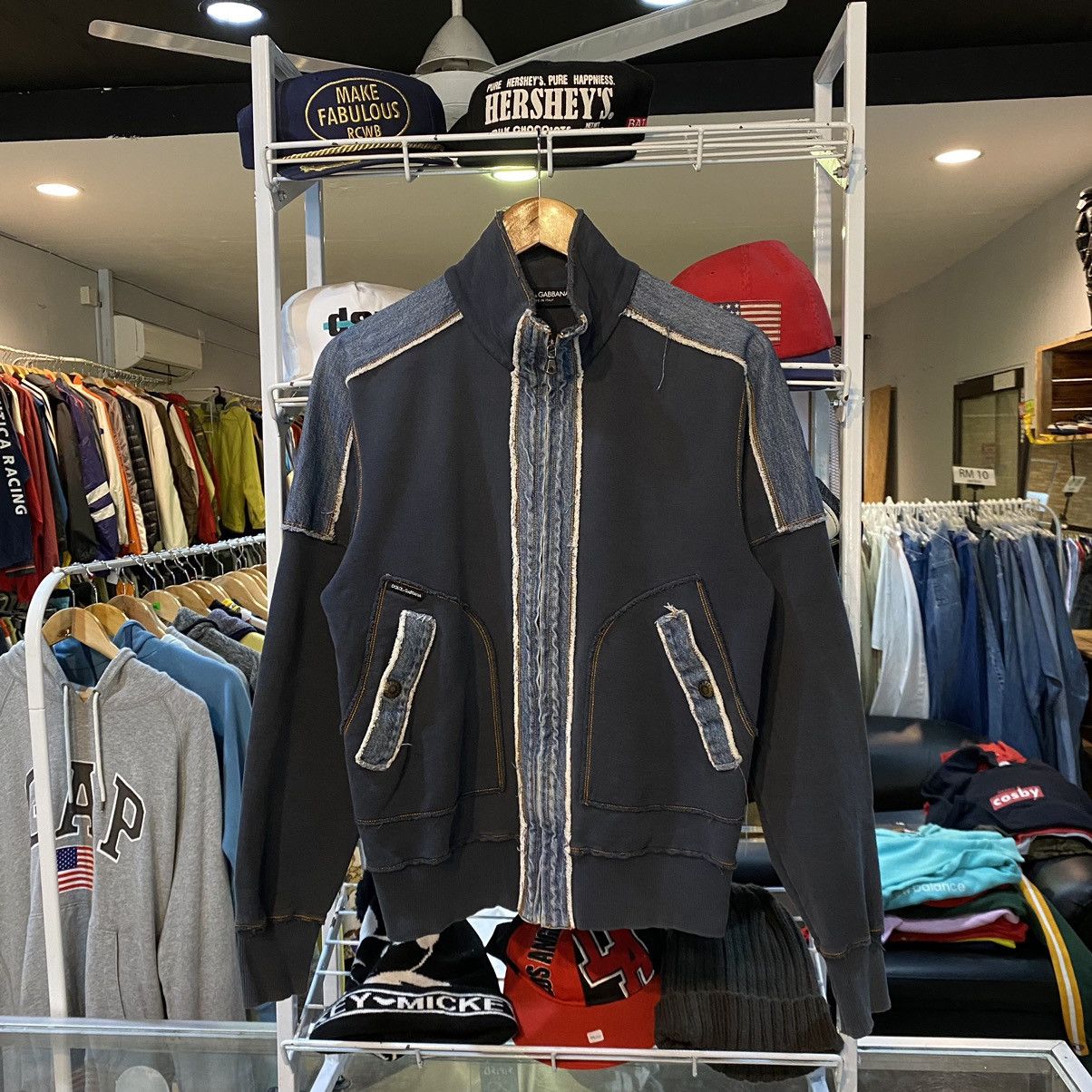 image of Dolce Gabbana Reconstructed Denim Sweaters in Navy/Denim Blue, Men's (Size Small)