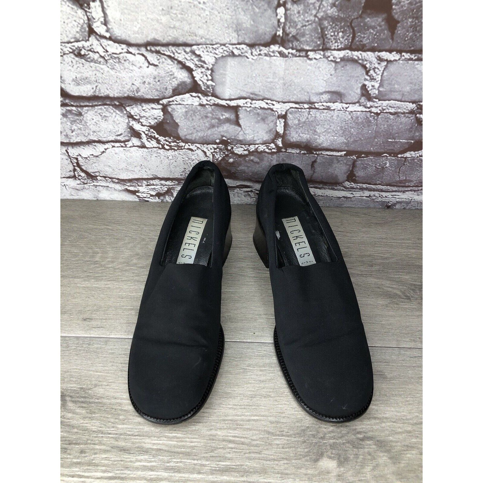 Other Nickels VTG Black Fabric Stretchy Loafers Pump Block Heels W Size US 6 / IT 36 - 13 Thumbnail