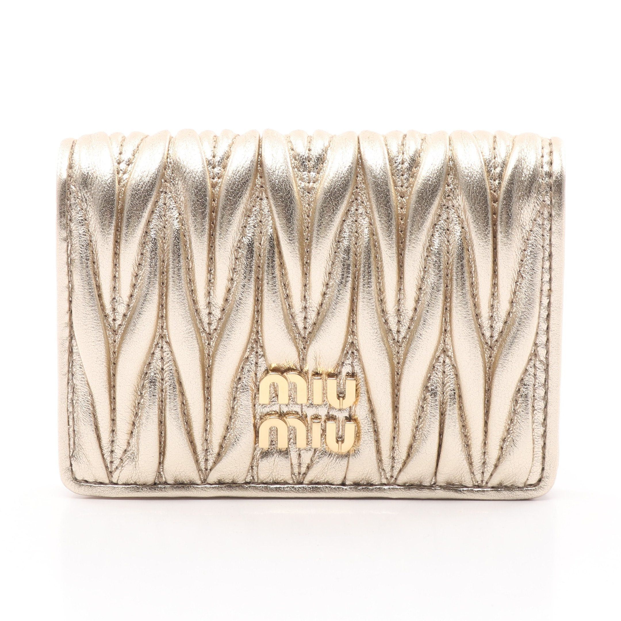Miu Miu Miu Miu Matelasse Miu Card Case Leather Champagne Gold Size ONE SIZE - 1 Thumbnail