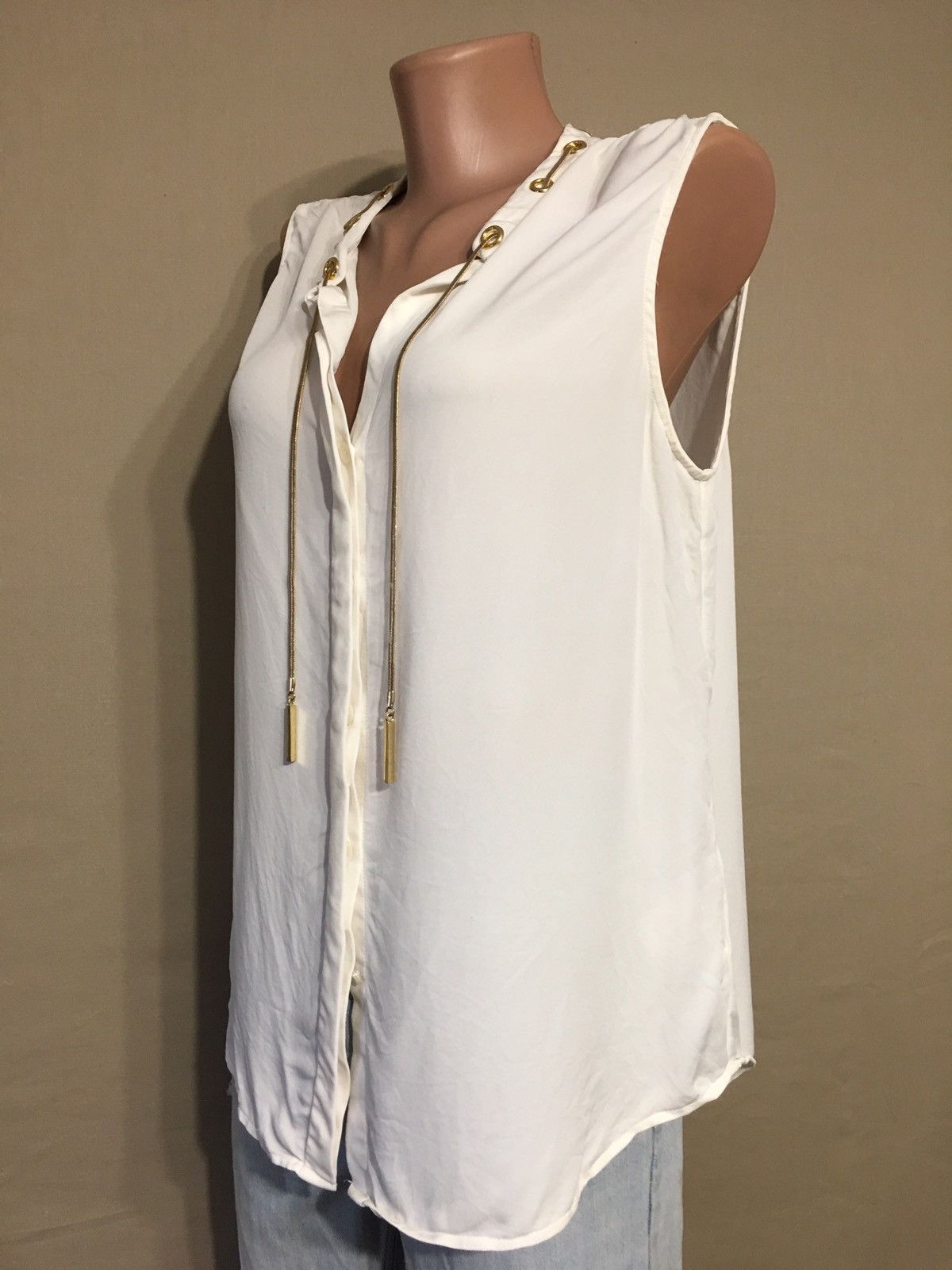 Michael Kors Michael Kors Chain-Neck Silk Blouse Sleeveless Size L Size L / US 10 / IT 46 - 4 Thumbnail