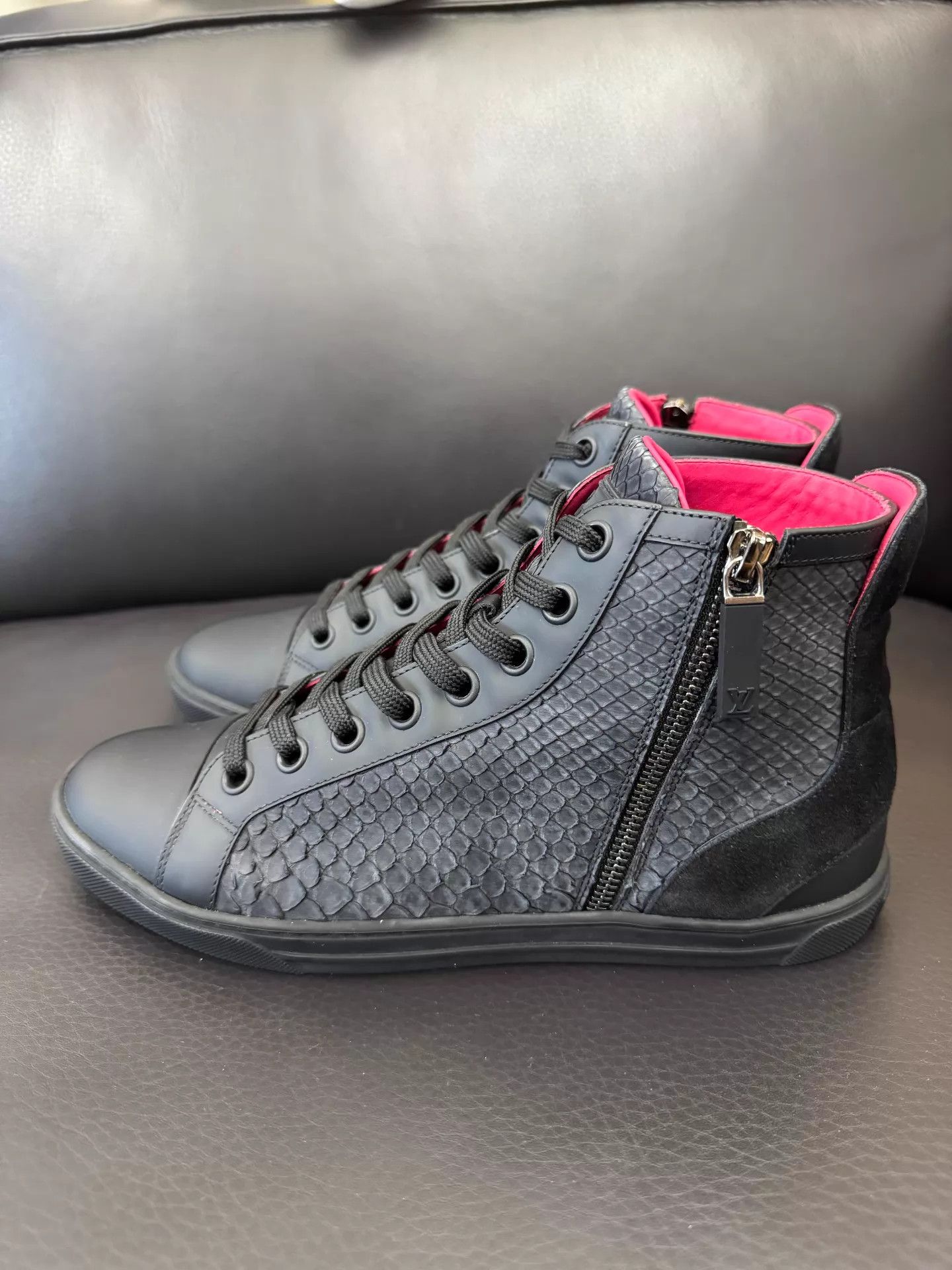 Louis Vuitton LV Black Python High-Top Sneaker Size 40 (New, Minor Wear) Size US 7 / EU 40 - 1 Thumbnail