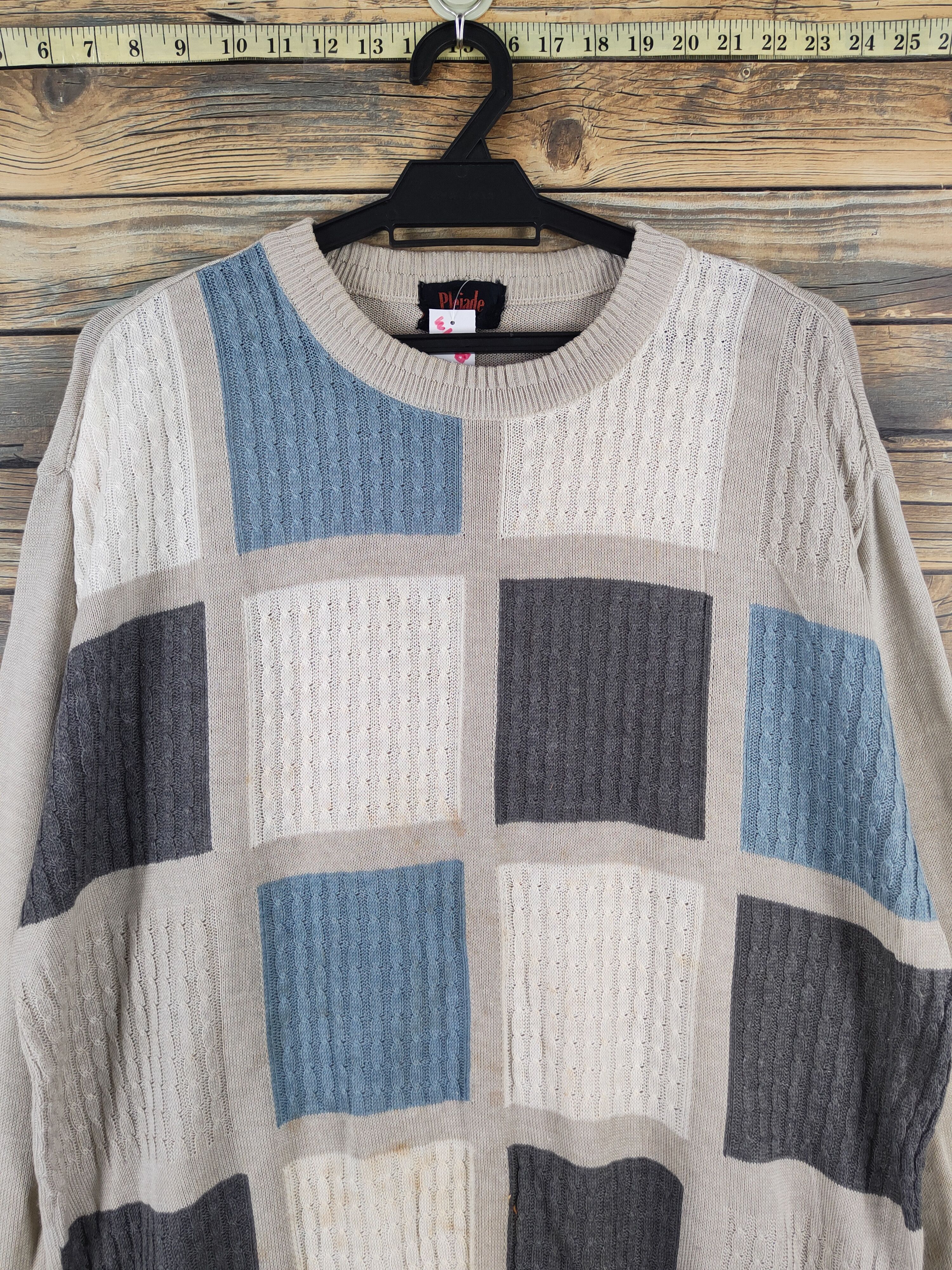 Vintage Pleiade Homme Gray checkered Knitwear Sweatshirts #W1468 Size US L / EU 52-54 / 3 - 3 Thumbnail