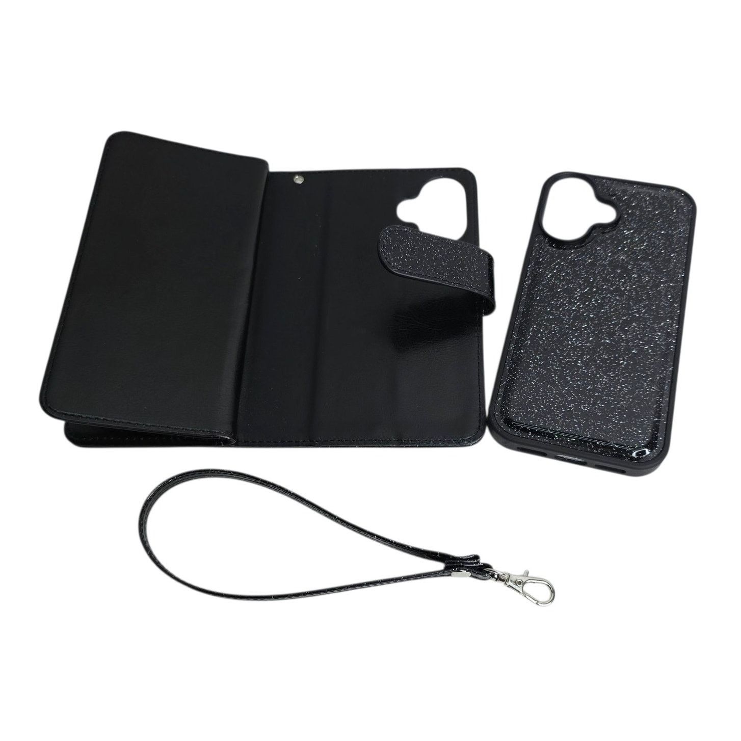 Other iPhone 16 Pro Black Glitter Phone Case W Detachable Wallet Size ONE SIZE - 1 Thumbnail