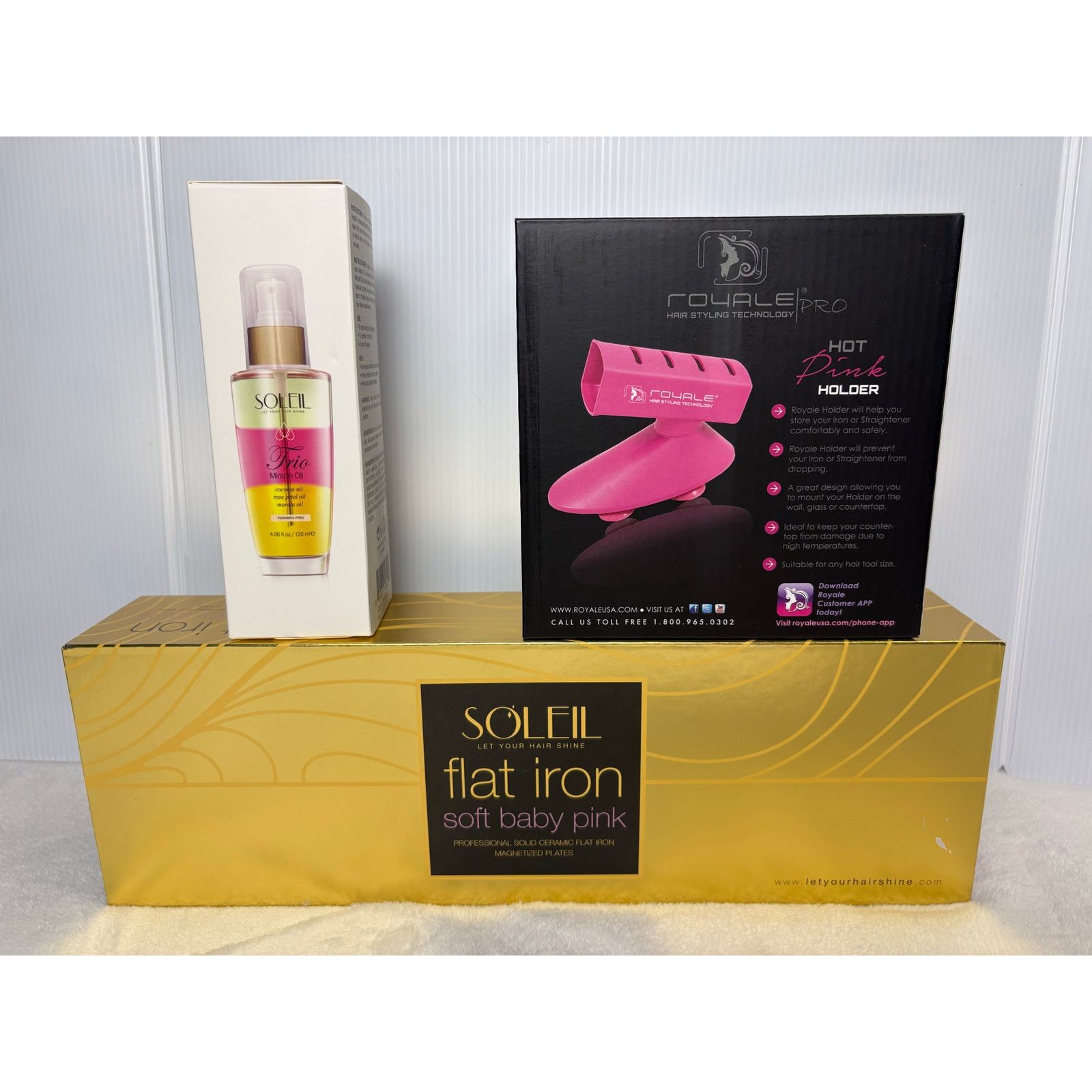 Jewelry Soleil Baby Pink Ceramic Flat Iron, Trio Oil & Holder Bundle Size ONE SIZE - 1 Thumbnail