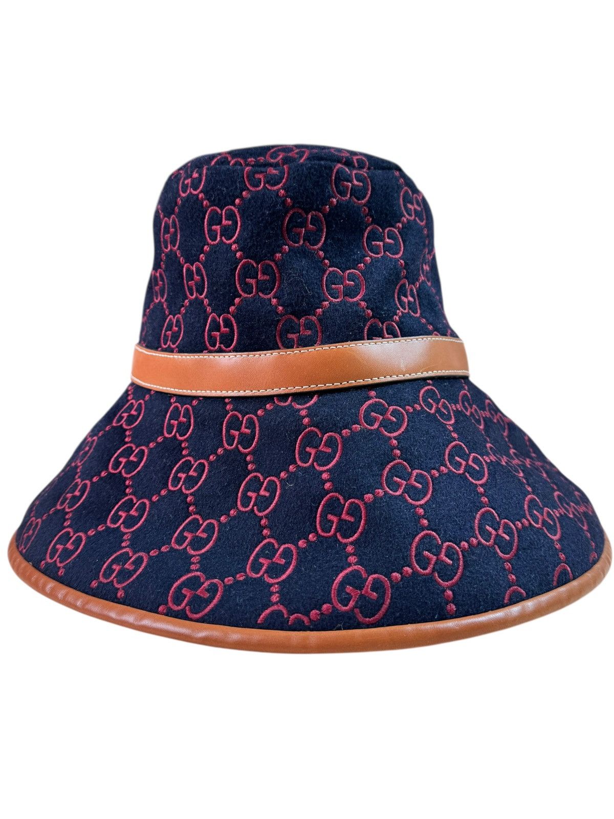 Gucci Gucci GG Wide Brim Hat Wool Leather - Size S Size ONE SIZE - 2 Thumbnail