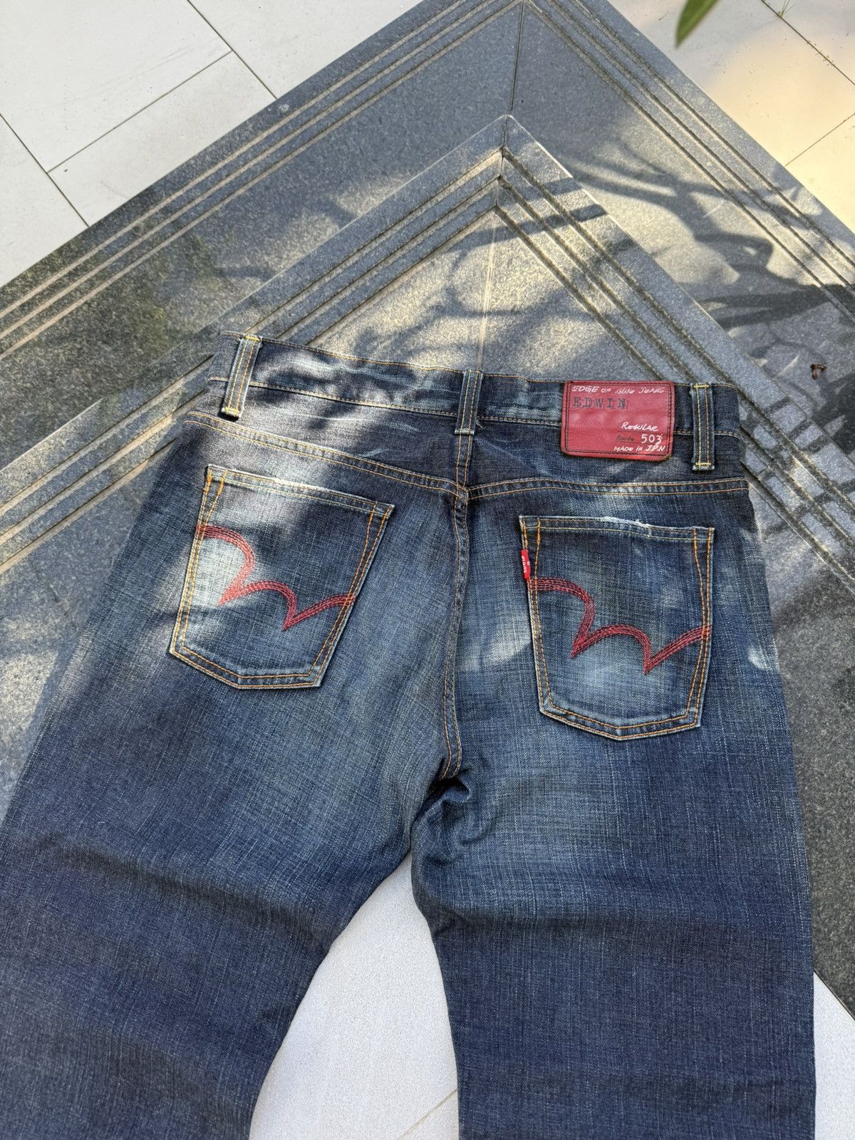 Edwin × Vintage 90’s EDWIN 503 JAPANESE BRAND POCKET LOGORETRO SALVEGE DENIM Size US 32 / EU 48 - 6 Thumbnail