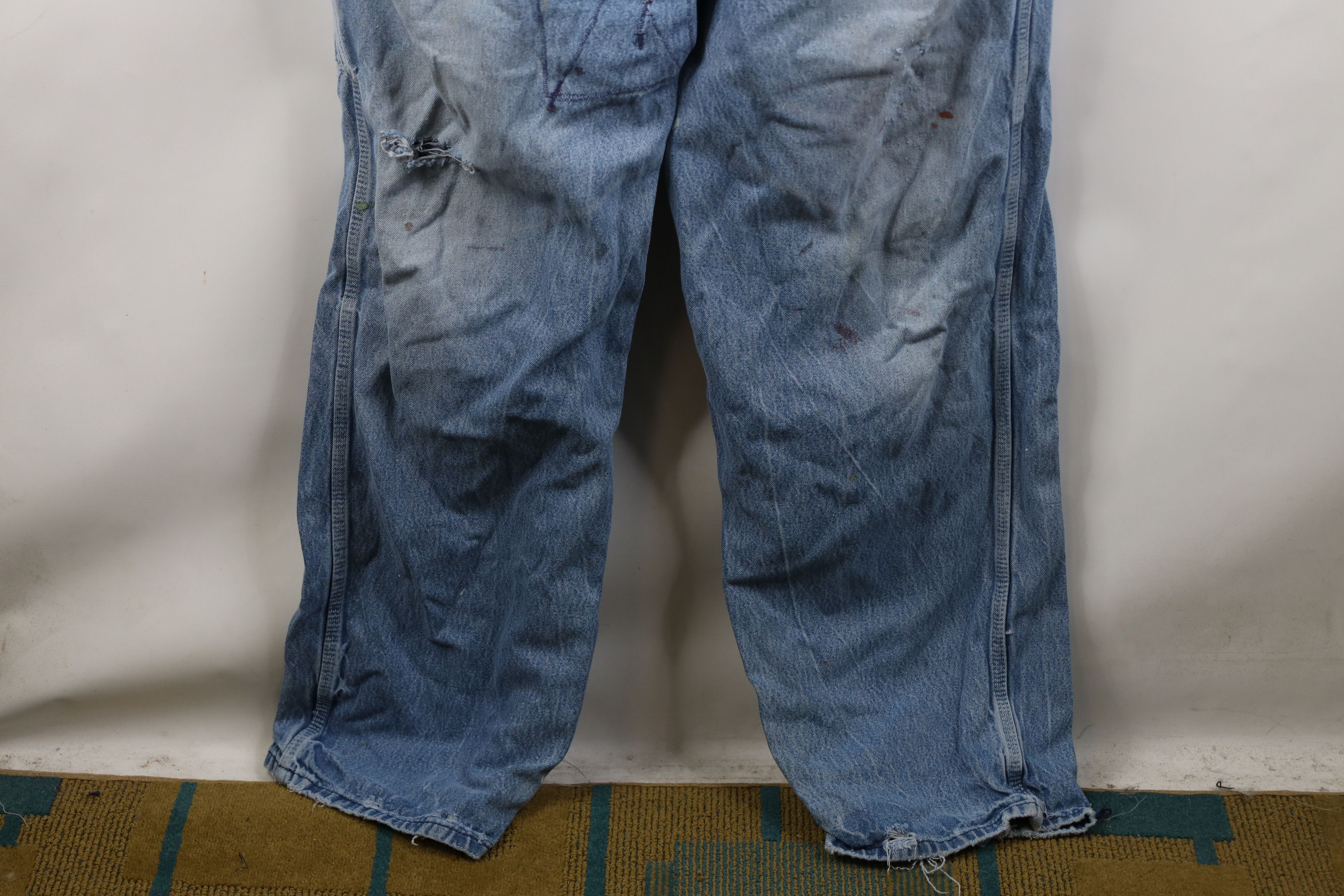 Vintage Vintage 90s Streetwear Thrashed Wide Leg Denim Jean Overalls Size US 40 / EU 56 - 3 Thumbnail