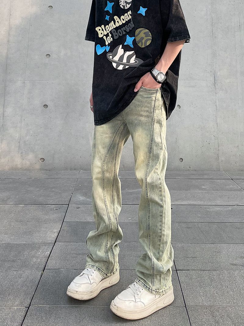 Japanese Brand High Street Men's Straight-Leg Washed Distressed Flare Jeans Size US 32 / EU 48 - 2 Thumbnail