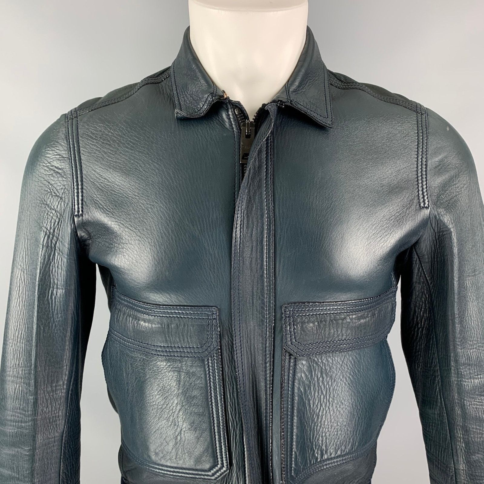 Burberry Prorsum Size S Blue Navy Bonded Leather Blouson Jacket Size US S / EU 44-46 / 1 - 4 Thumbnail