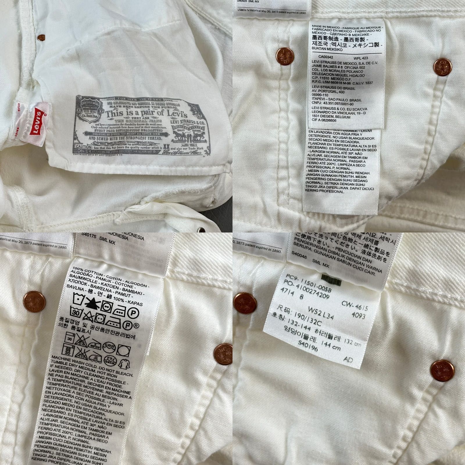 Levi's VINTAGE Levi's 501 Jeans Mens Big & Tall 52x34 White Denim Original Fit Button Fly Casual Size US 36 / EU 52 - 8 Thumbnail