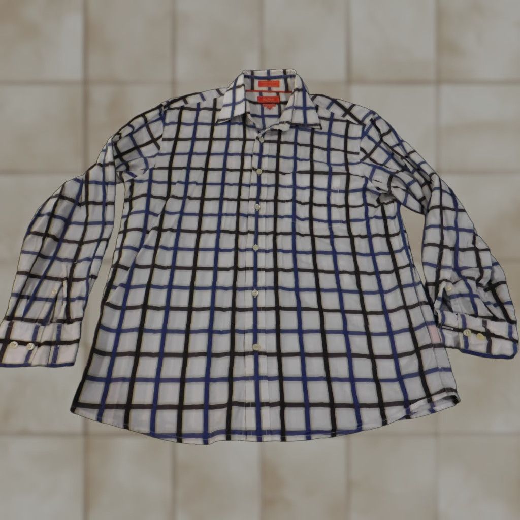 Faconnable Façonnable Shirt Mens M White Plaid Button-Up Button-Down Cotton Linen Hong Kong Logo Retro Western Size US M / EU 48-50 / 2 - 1 Thumbnail