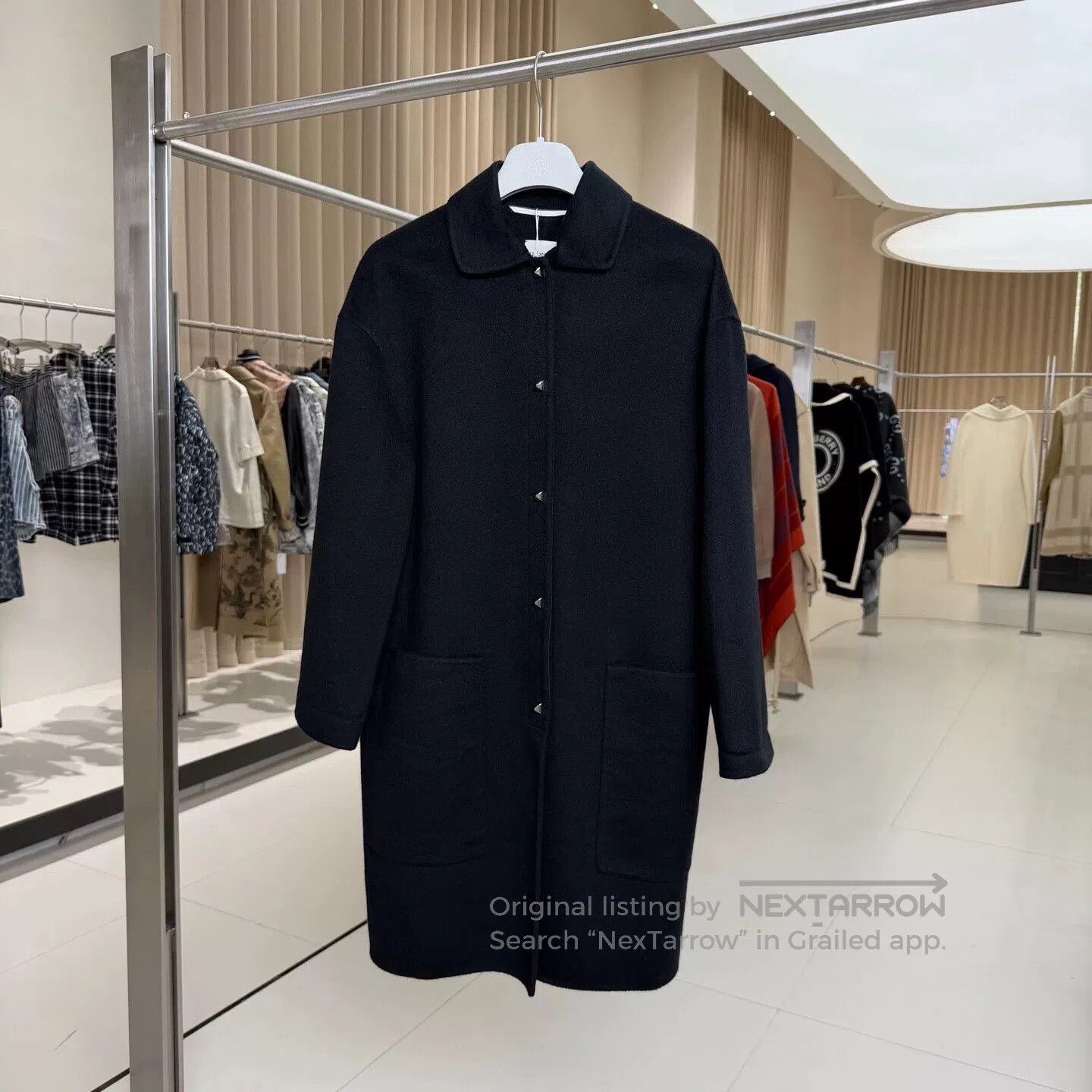 Hermes Black Cashmere Lapel Coat Size 34.