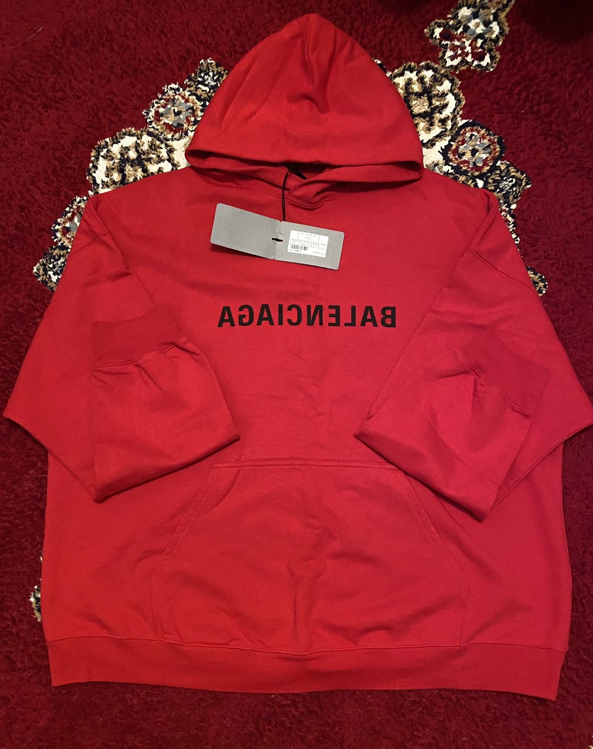 image of Balenciaga Mirror Cotton Hoodie Red, Men's (Size Small)