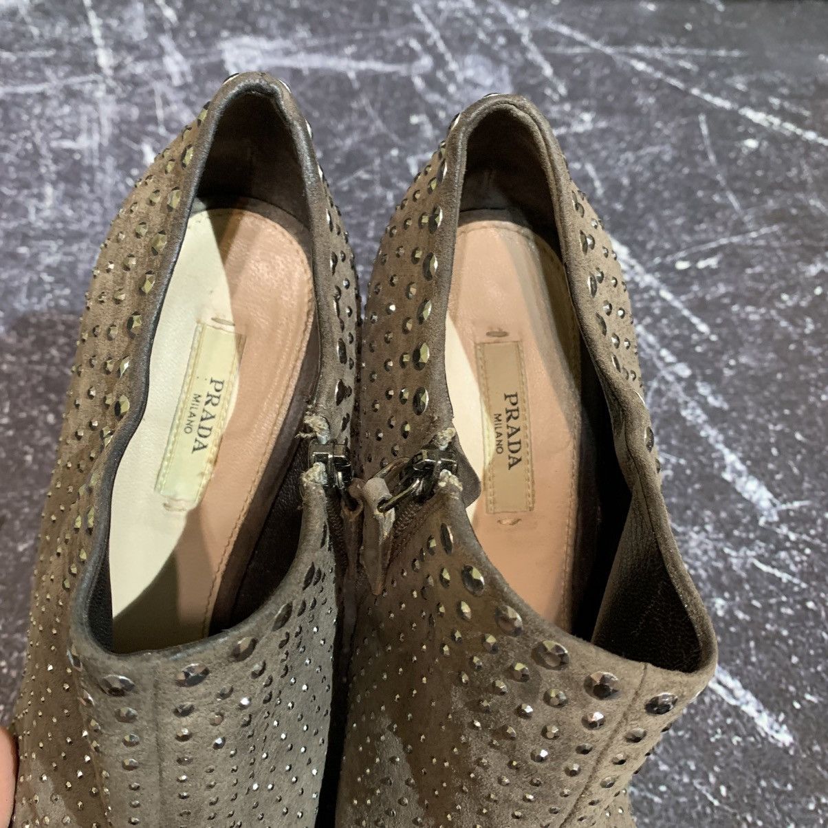 Prada PRADA Taupe Suede Studded Ankle Boots Heels Size 38.5 Size US 8.5 / IT 38.5 - 18 Thumbnail